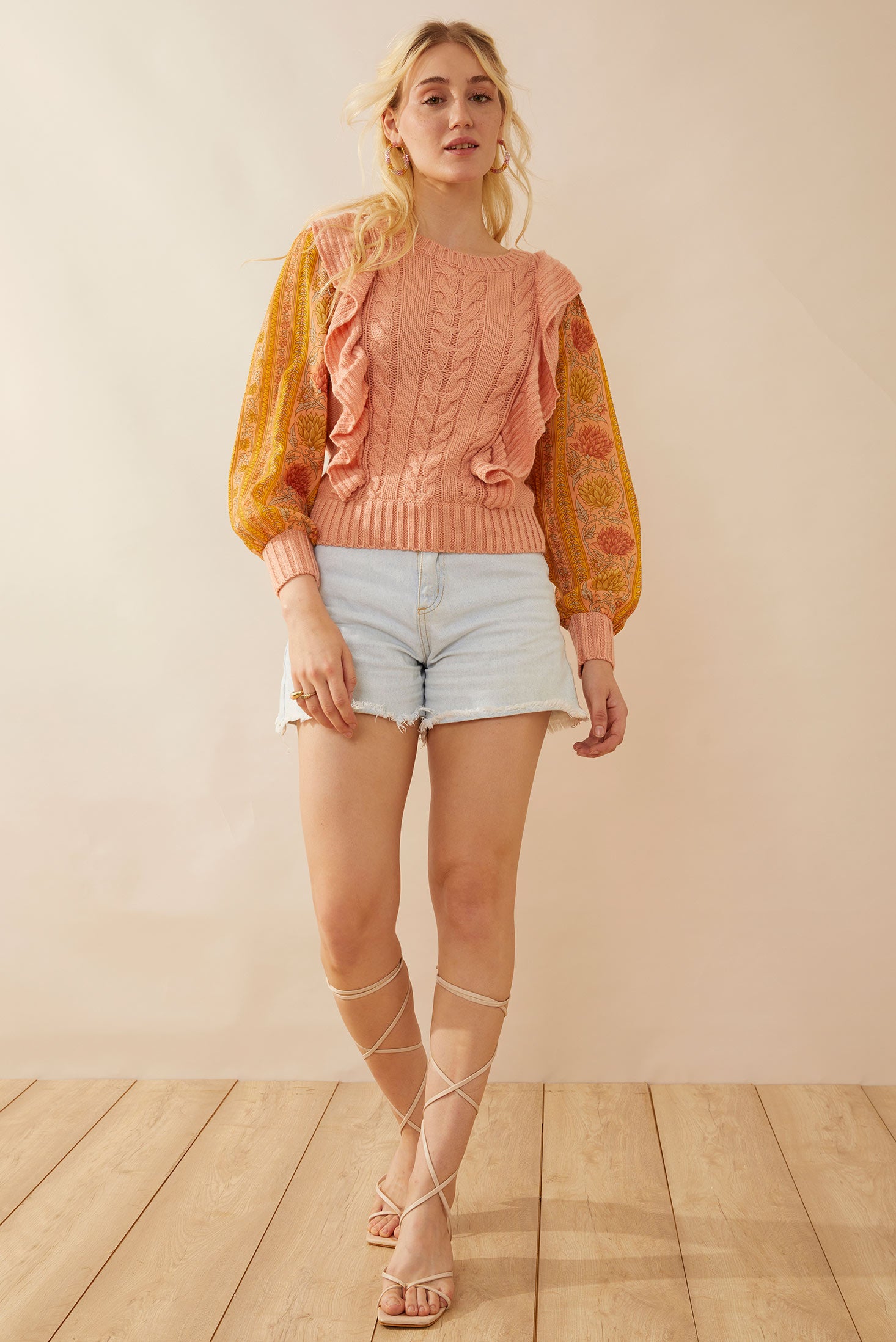 Penelope Ruffled Sweater in Peach - Myra USA