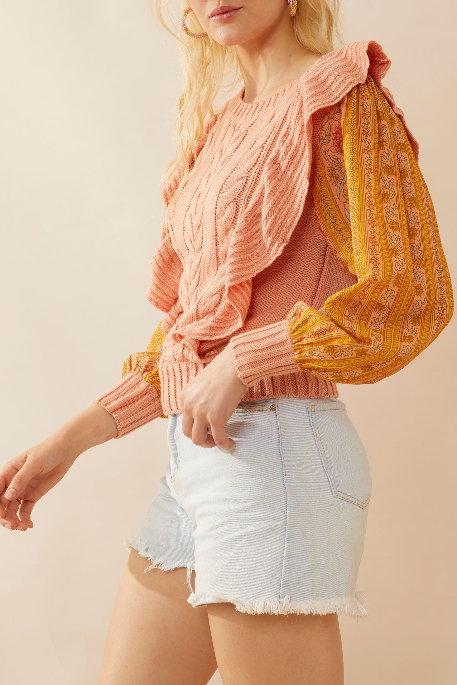 Penelope Ruffled Sweater in Peach - Myra USA