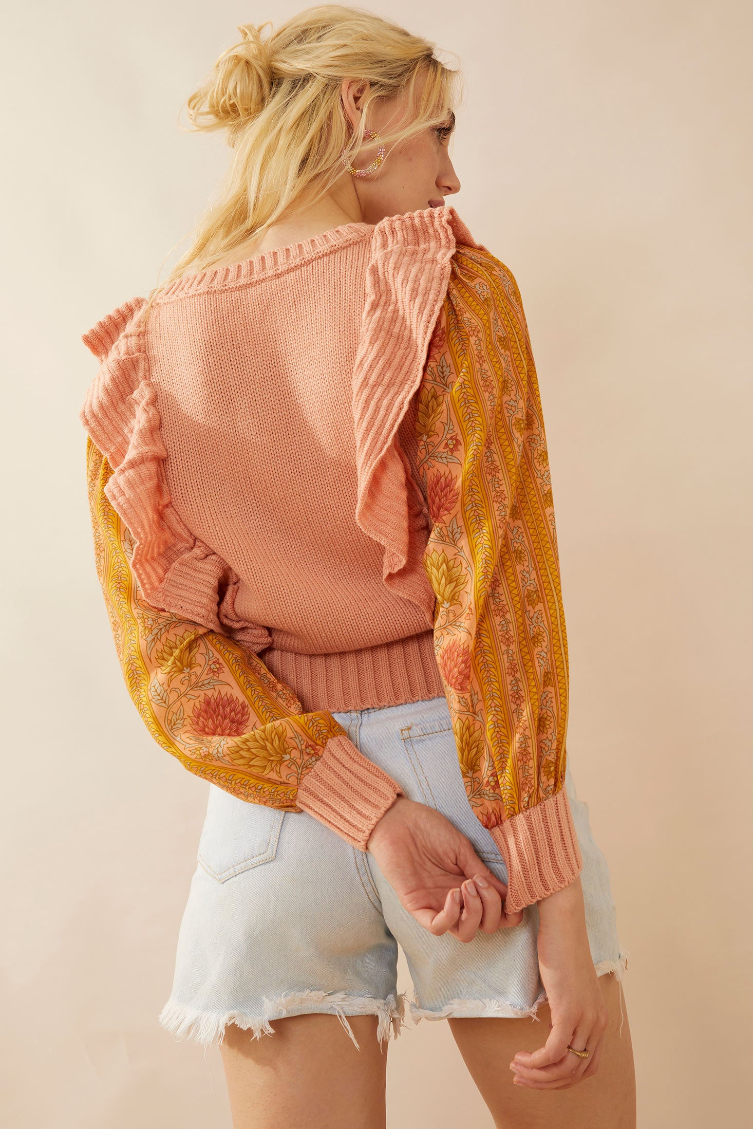 Penelope Ruffled Sweater in Peach - Myra USA