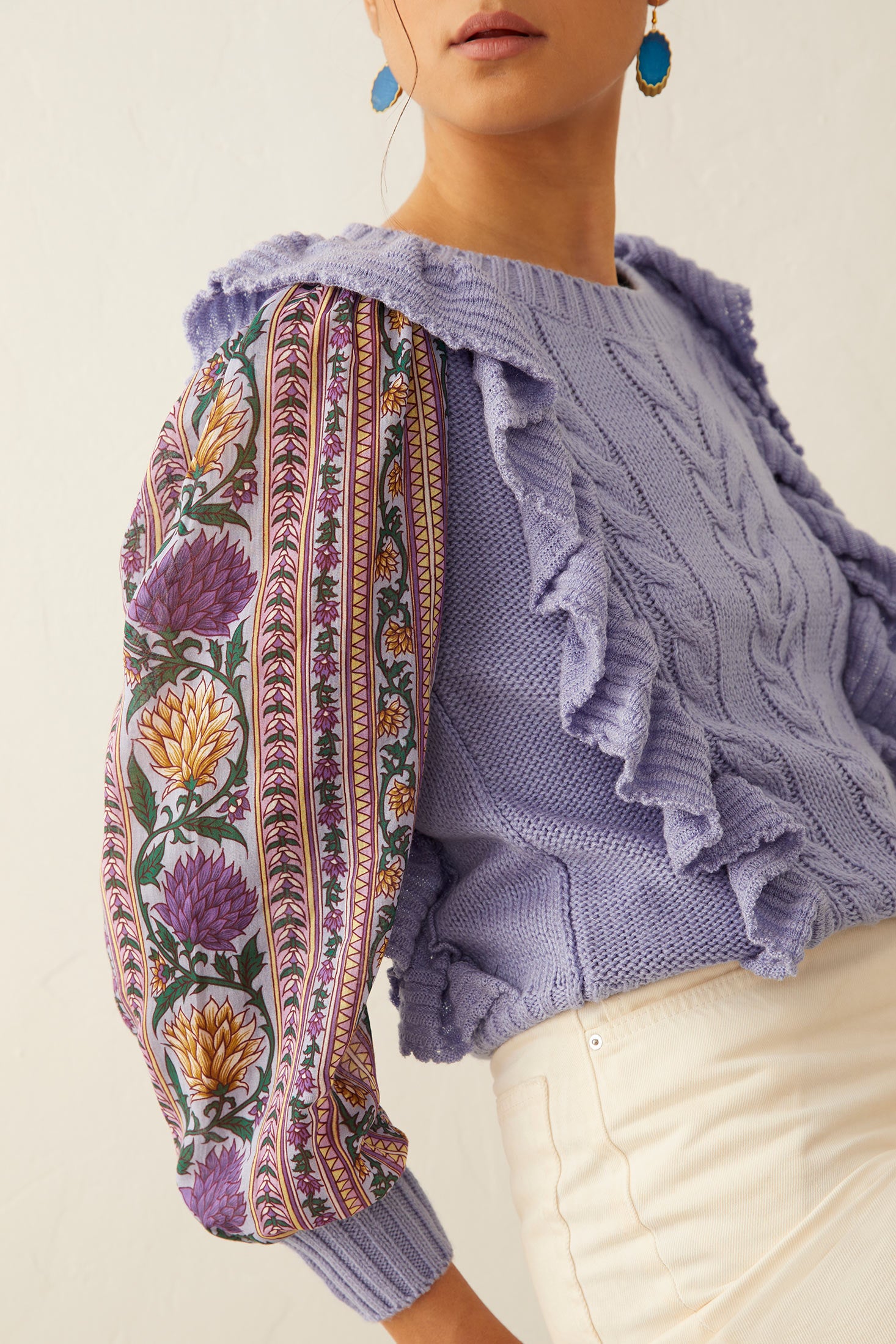Penelope Ruffled Sweater in Blue - Myra USA