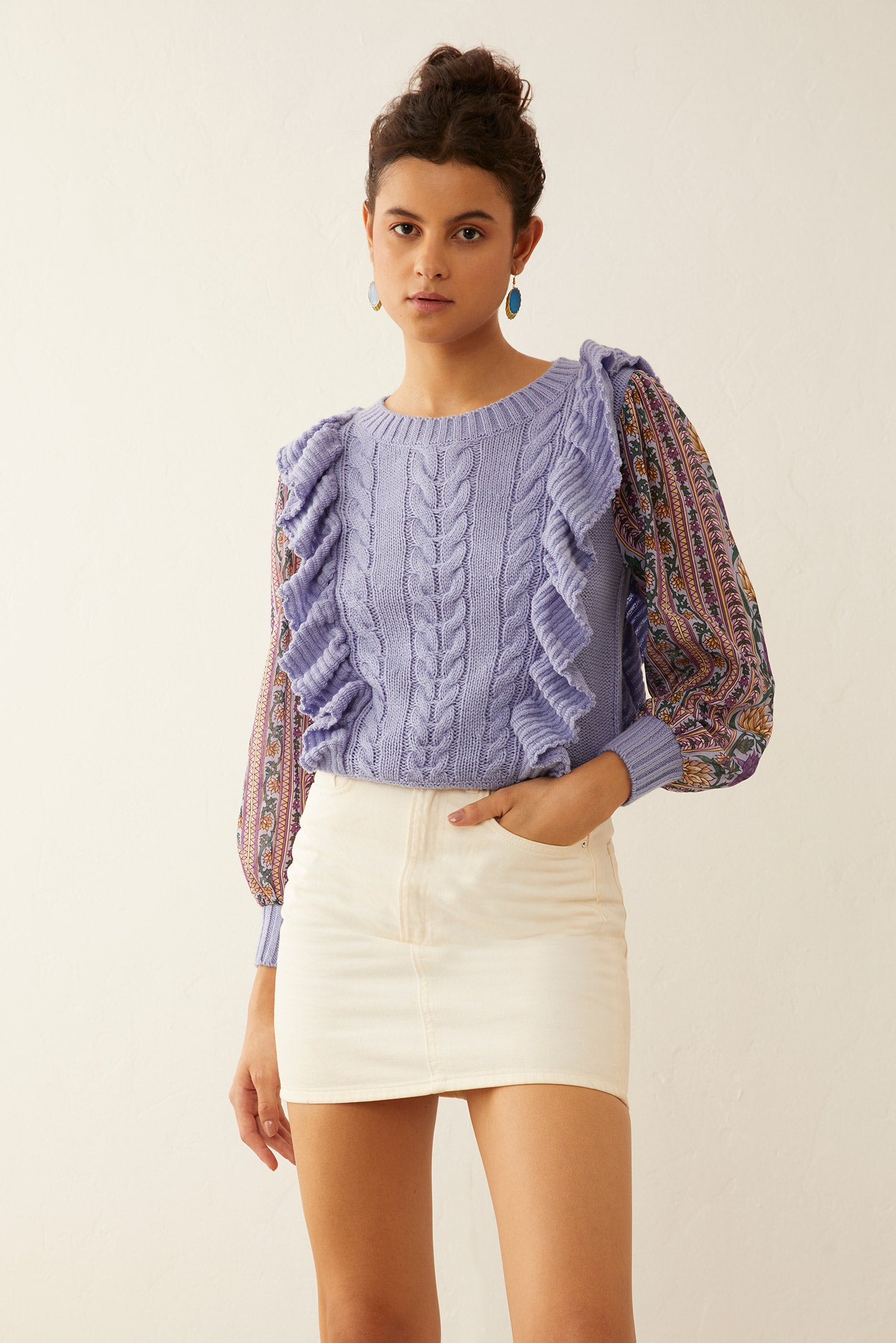 Penelope Ruffled Sweater in Blue - Myra USA