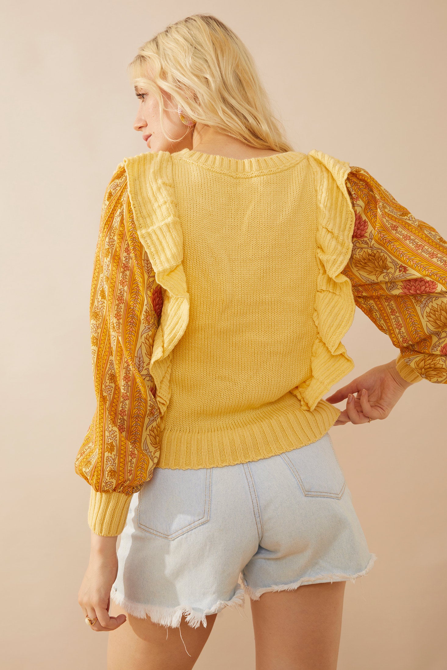 Penelope Ruffled Sweater in Sunrise Yellow - Myra USA
