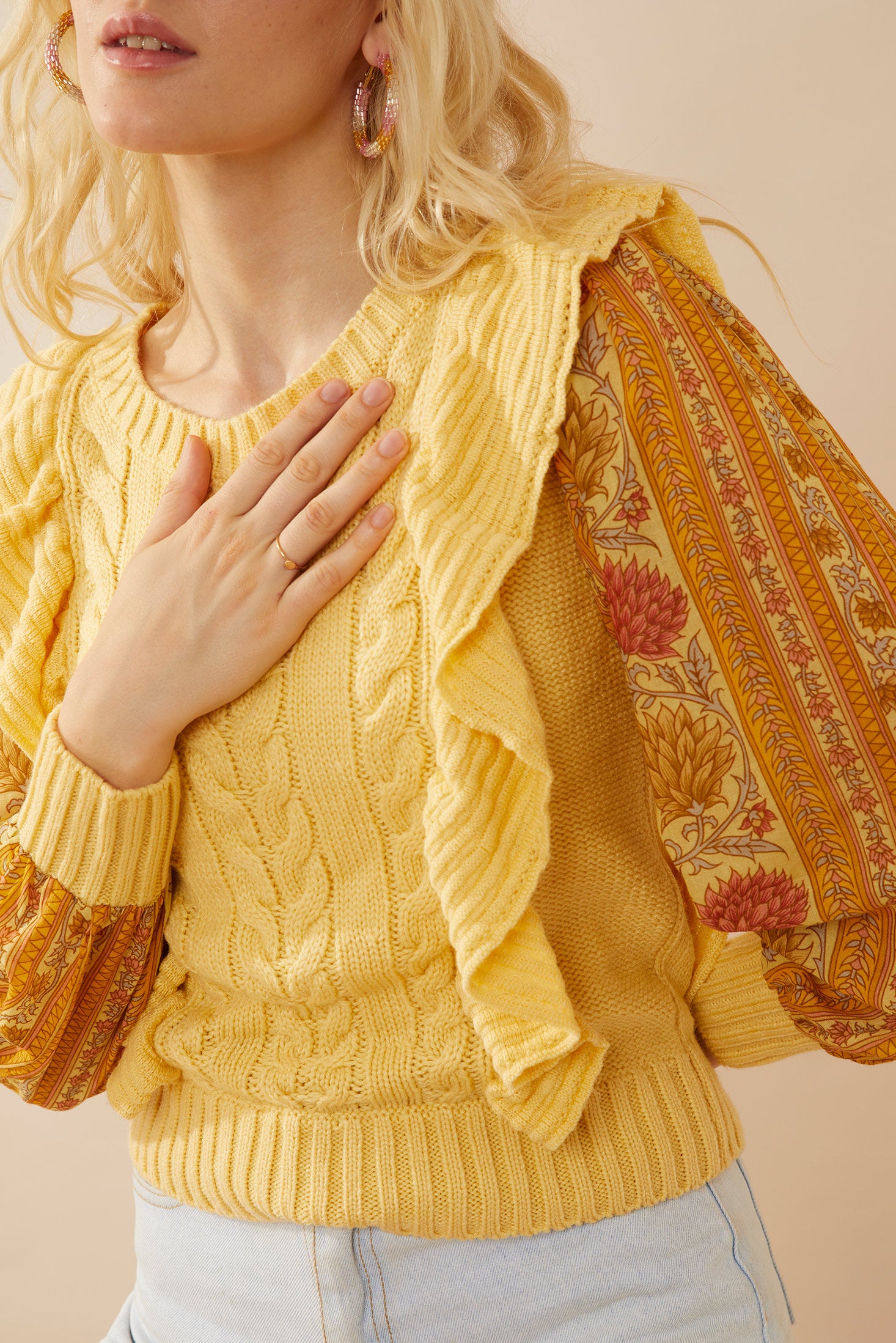 Penelope Ruffled Sweater in Sunrise Yellow - Myra USA
