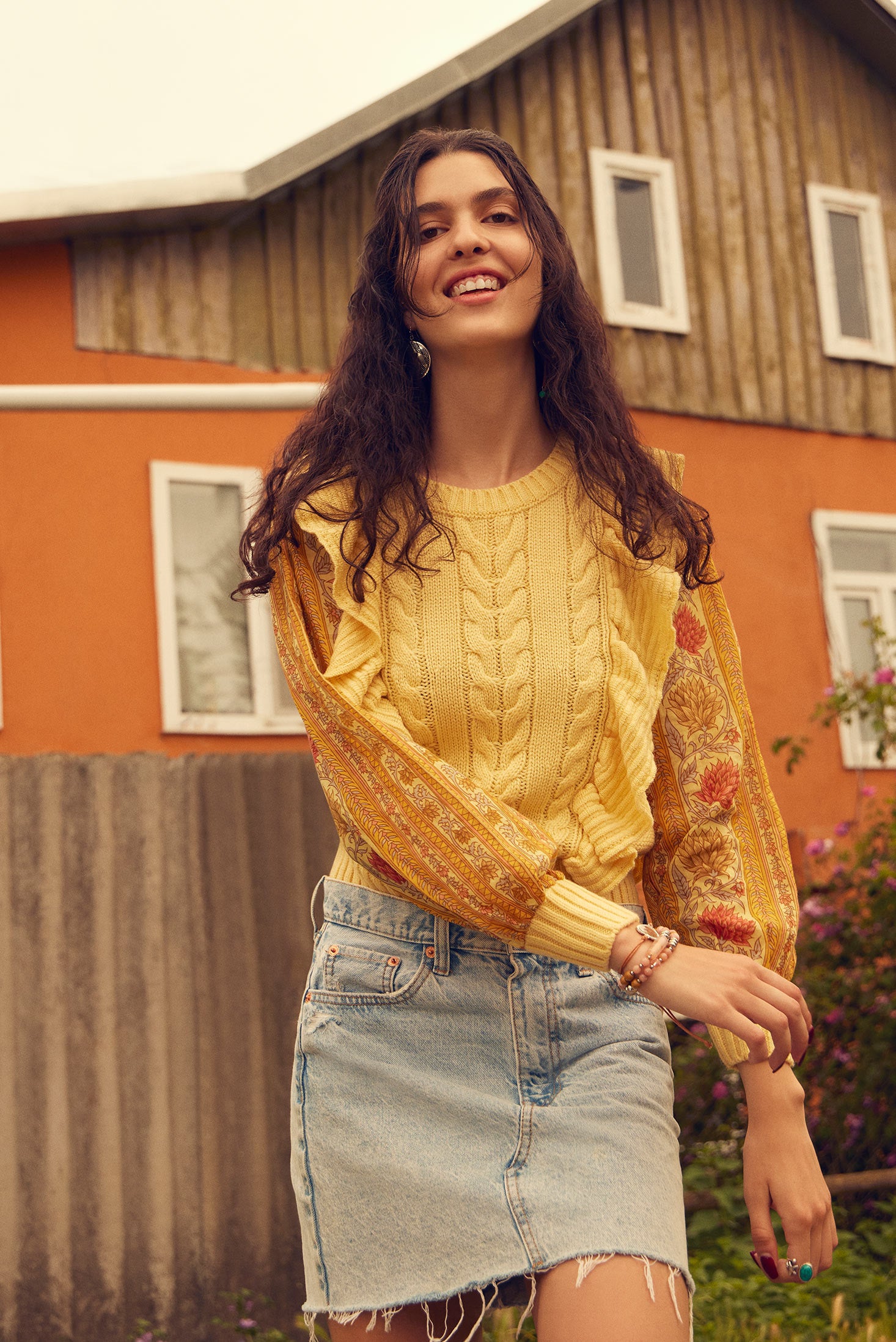 Penelope Ruffled Sweater in Sunrise Yellow - Myra USA
