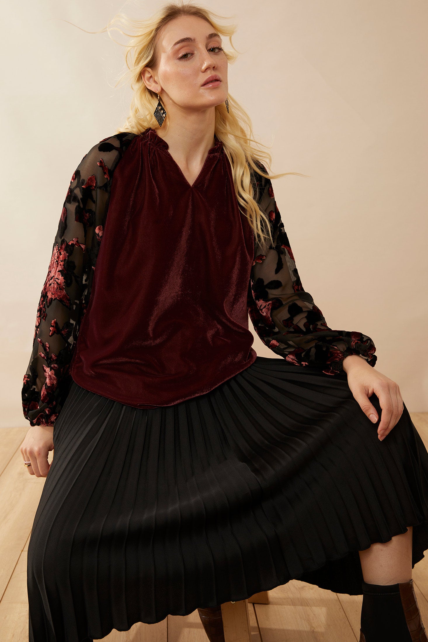 Marthia Velvet V-Neck Top - Myra USA