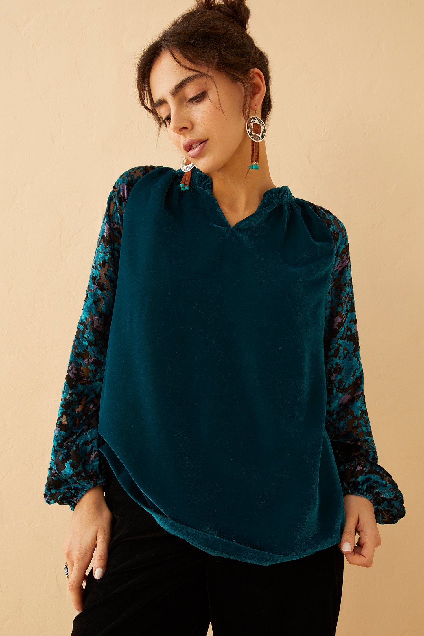 Zandra Velvet V-Neck Top - Myra USA