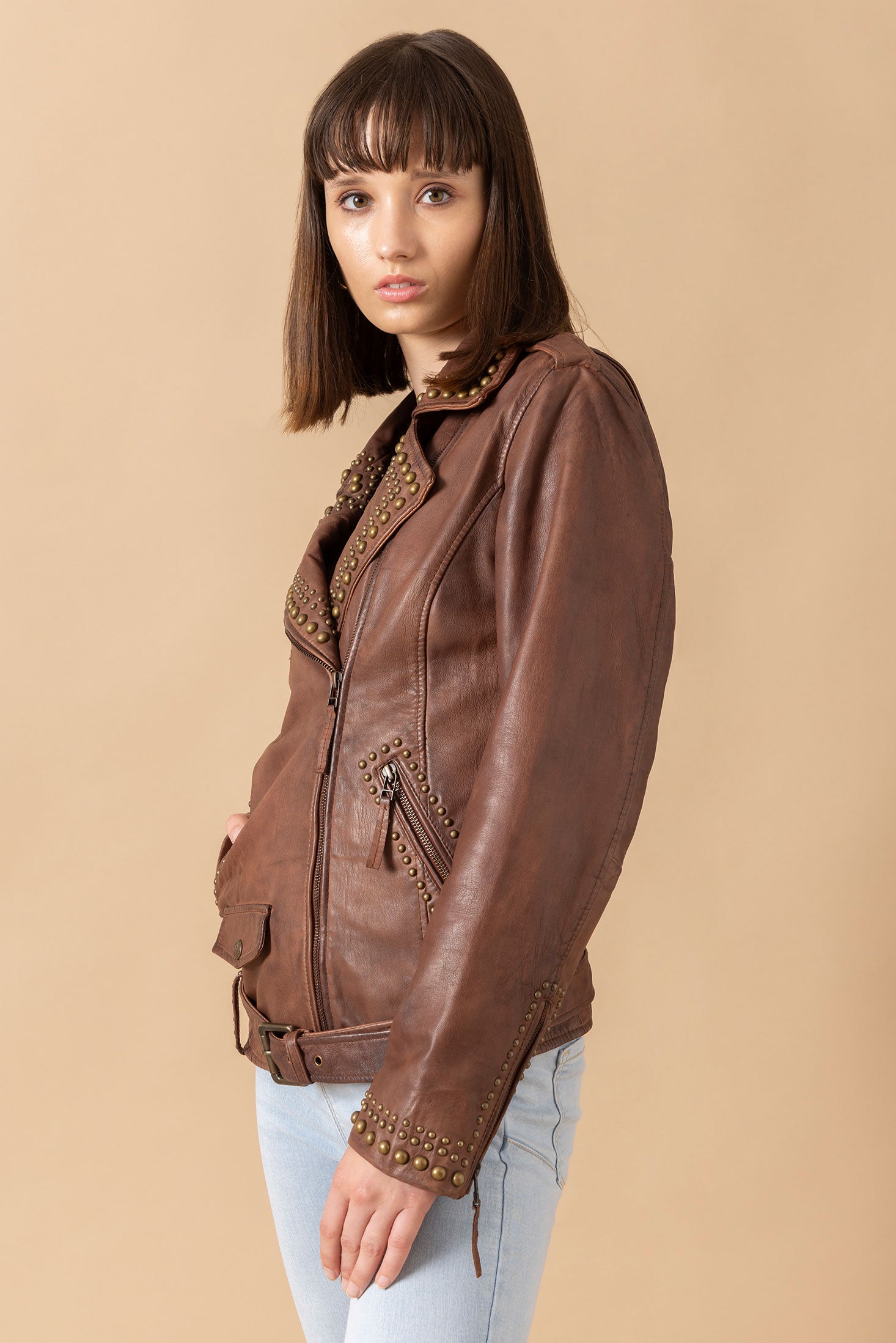 Aansila Leather Jacket In Chocolate Brown - Myra USA