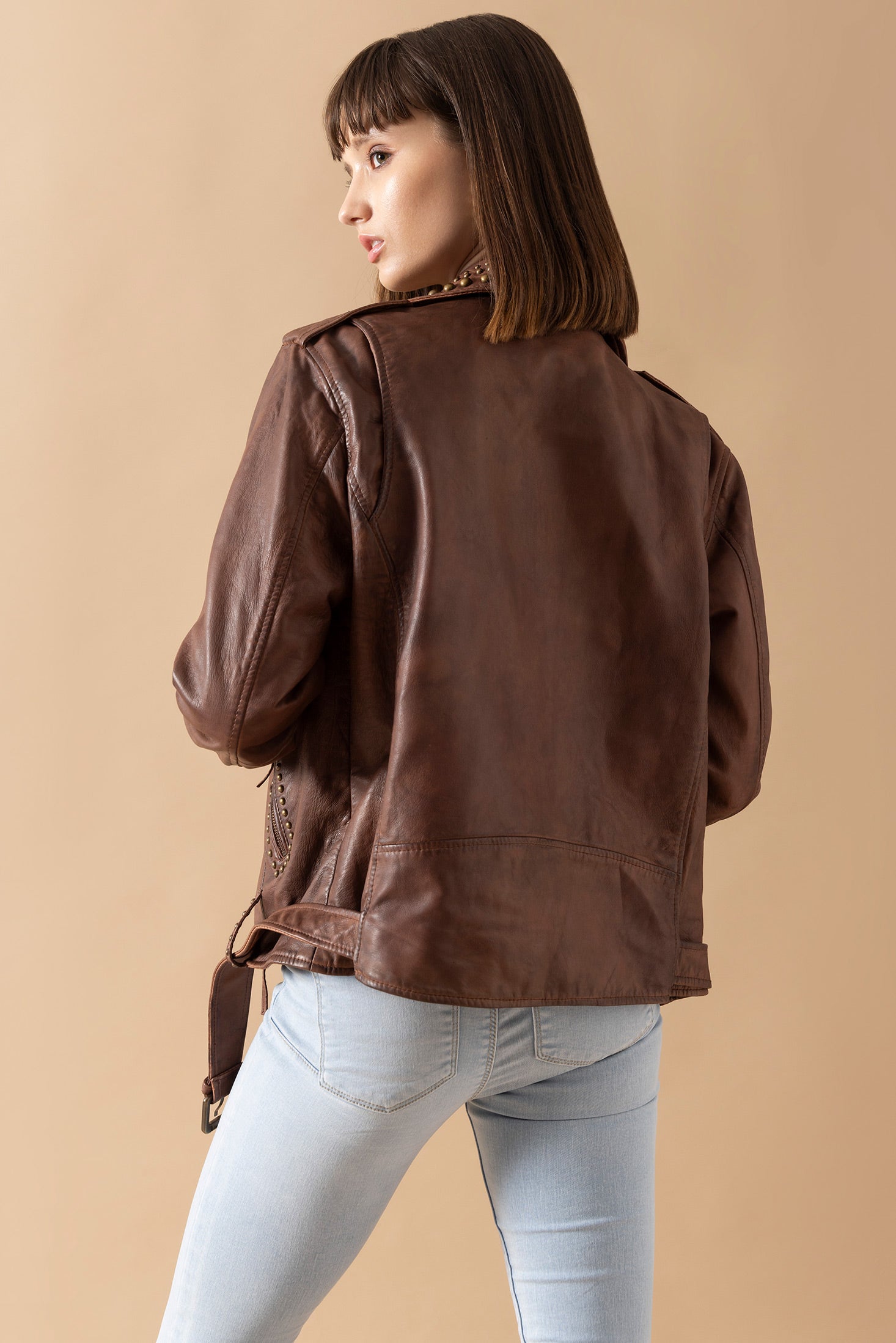 Aansila Leather Jacket In Chocolate Brown - Myra USA