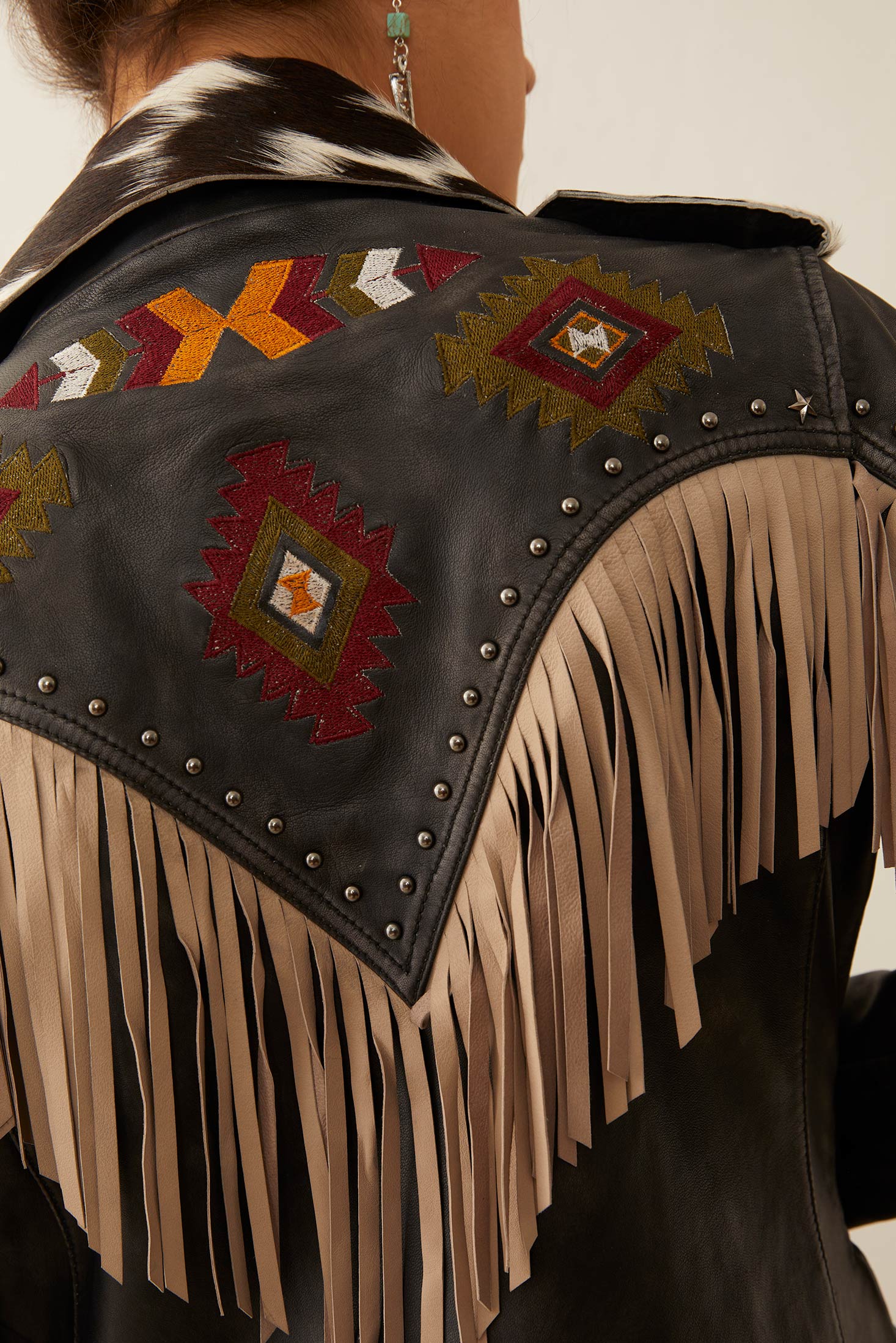Phoenix Fringed Leather Jacket In Ebony - Myra USA