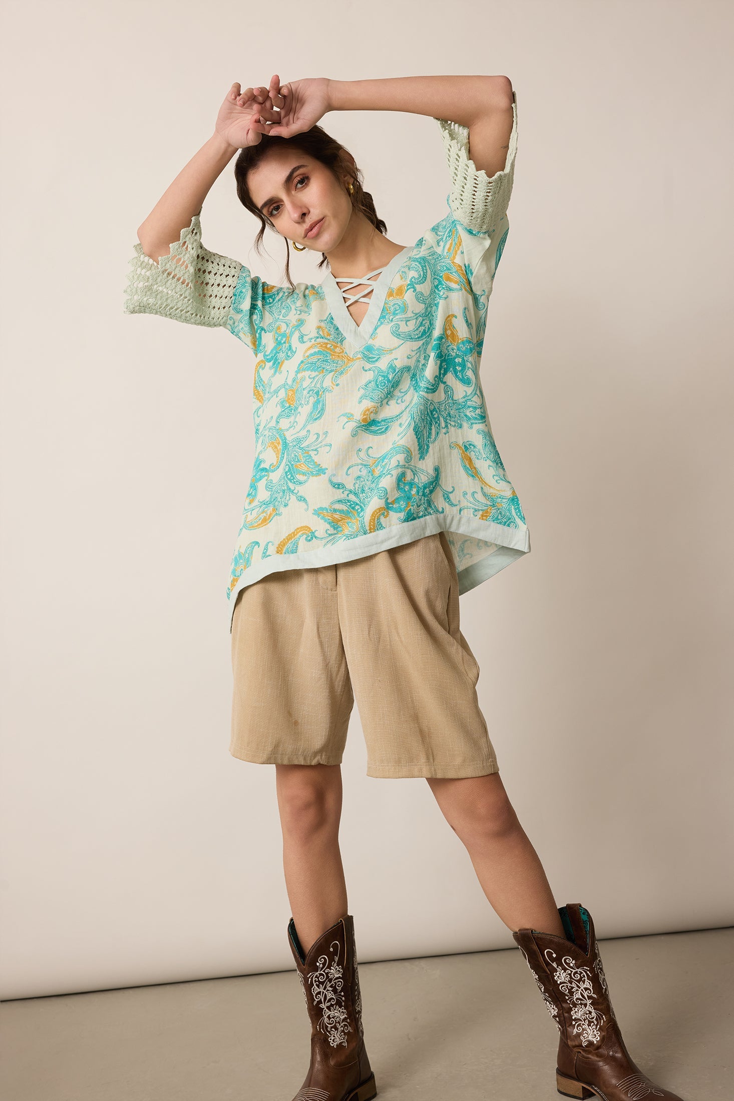 Ashley Flutter Top In Blue - Myra USA