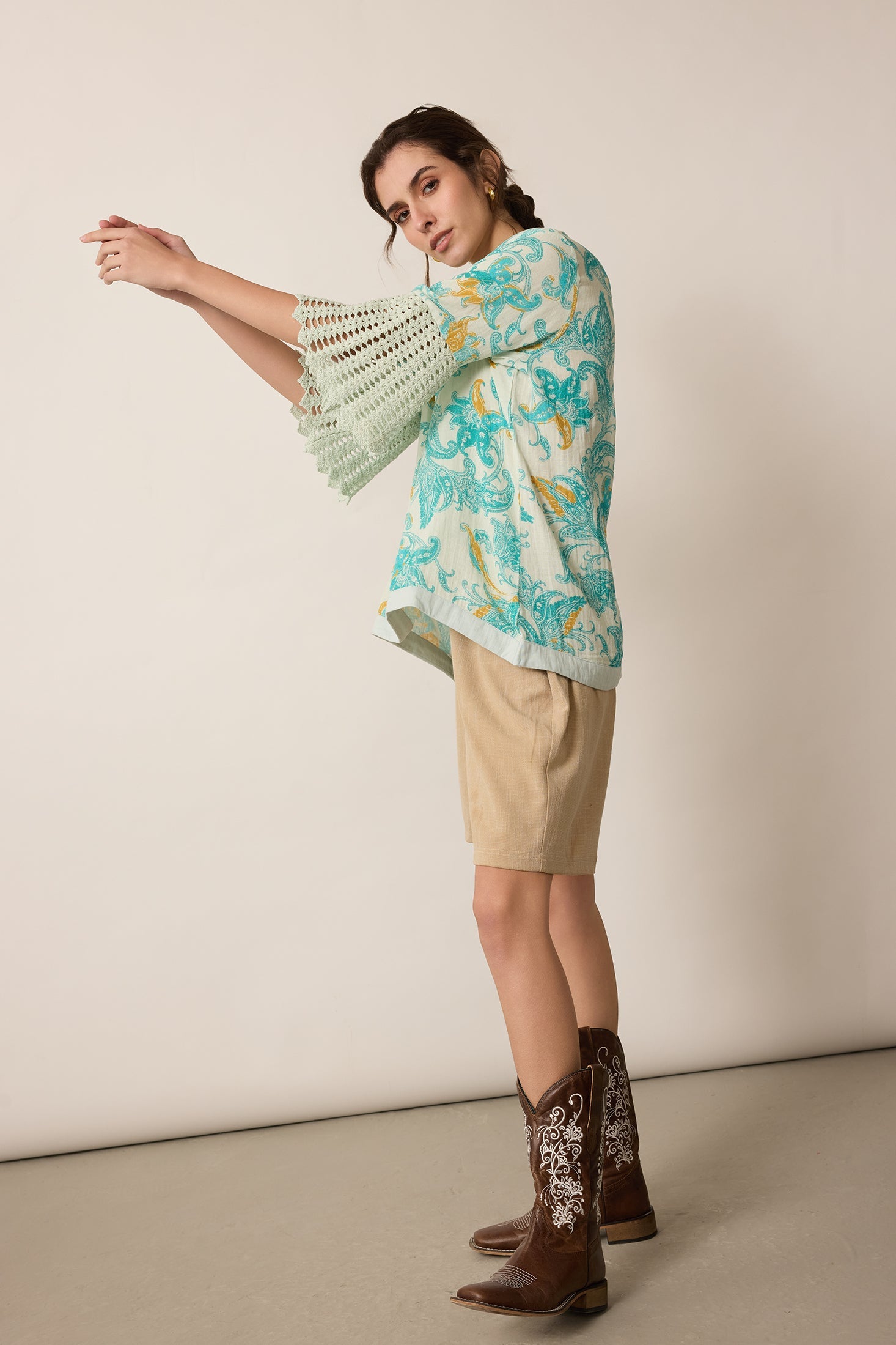 Ashley Flutter Top In Blue - Myra USA