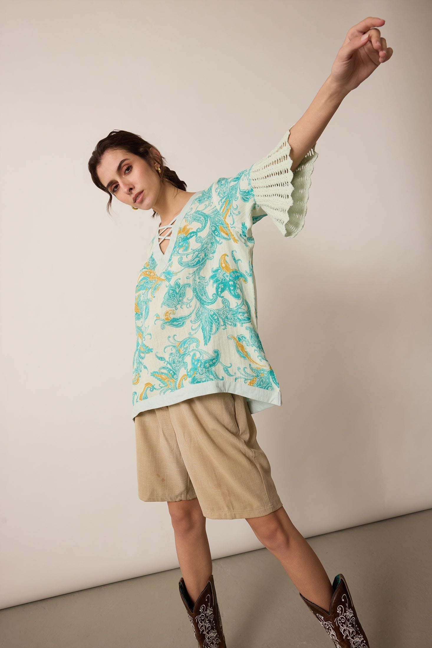 Ashley Flutter Top In Blue - Myra USA