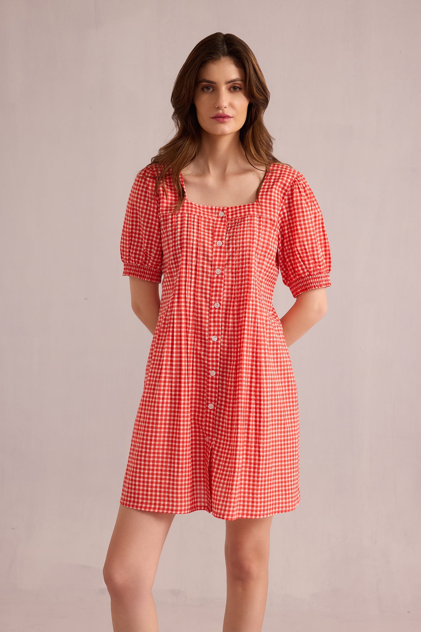 Dorothy's Dream Gingham Dress In Peach - Myra USA