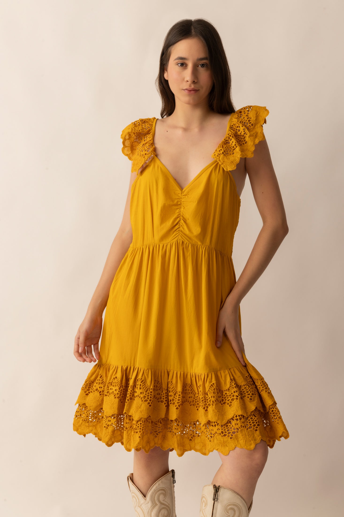 Goldie's Joy Dress In Mustard - Myra USA