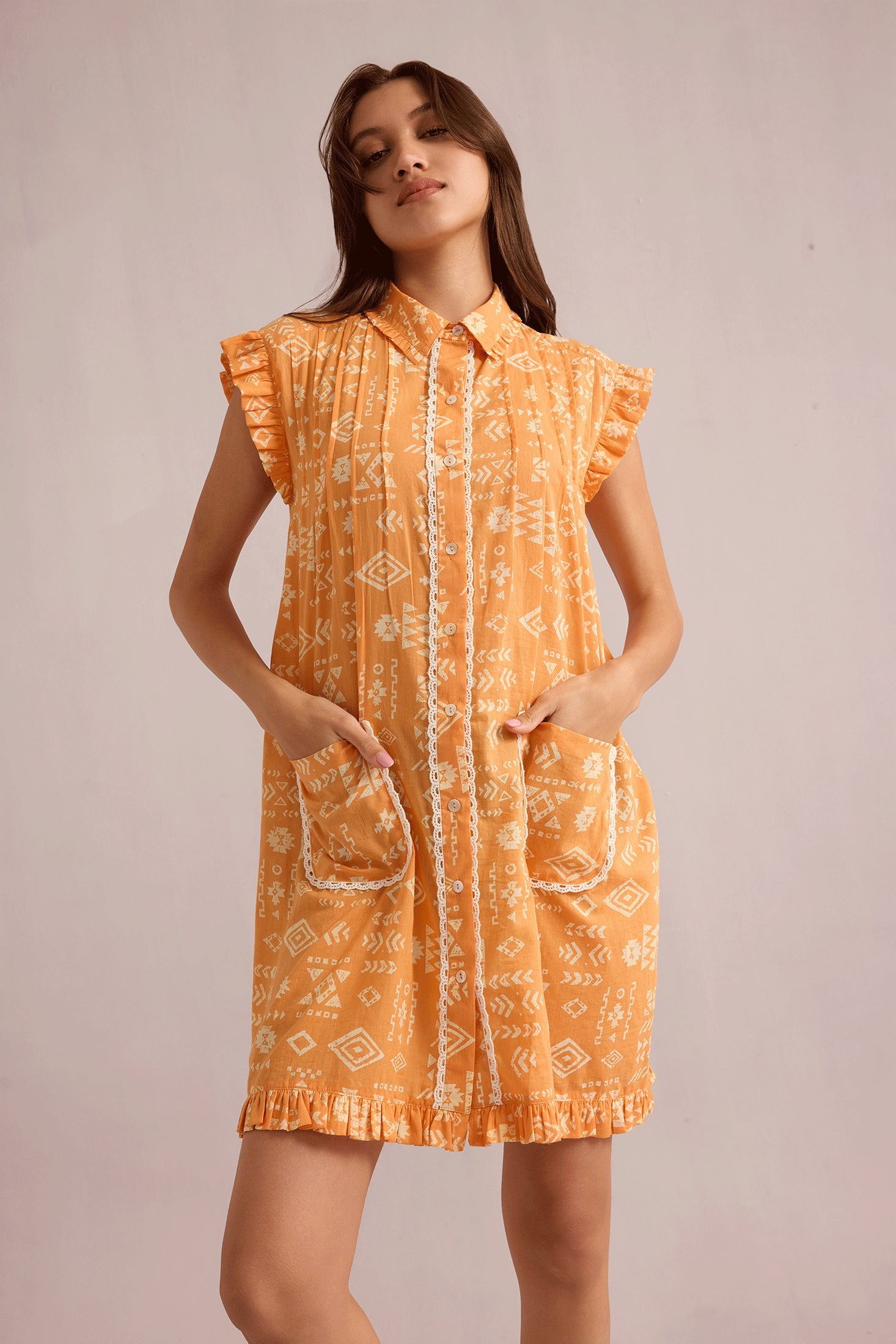 Kimberly Geometric Dress In Orange - Myra USA