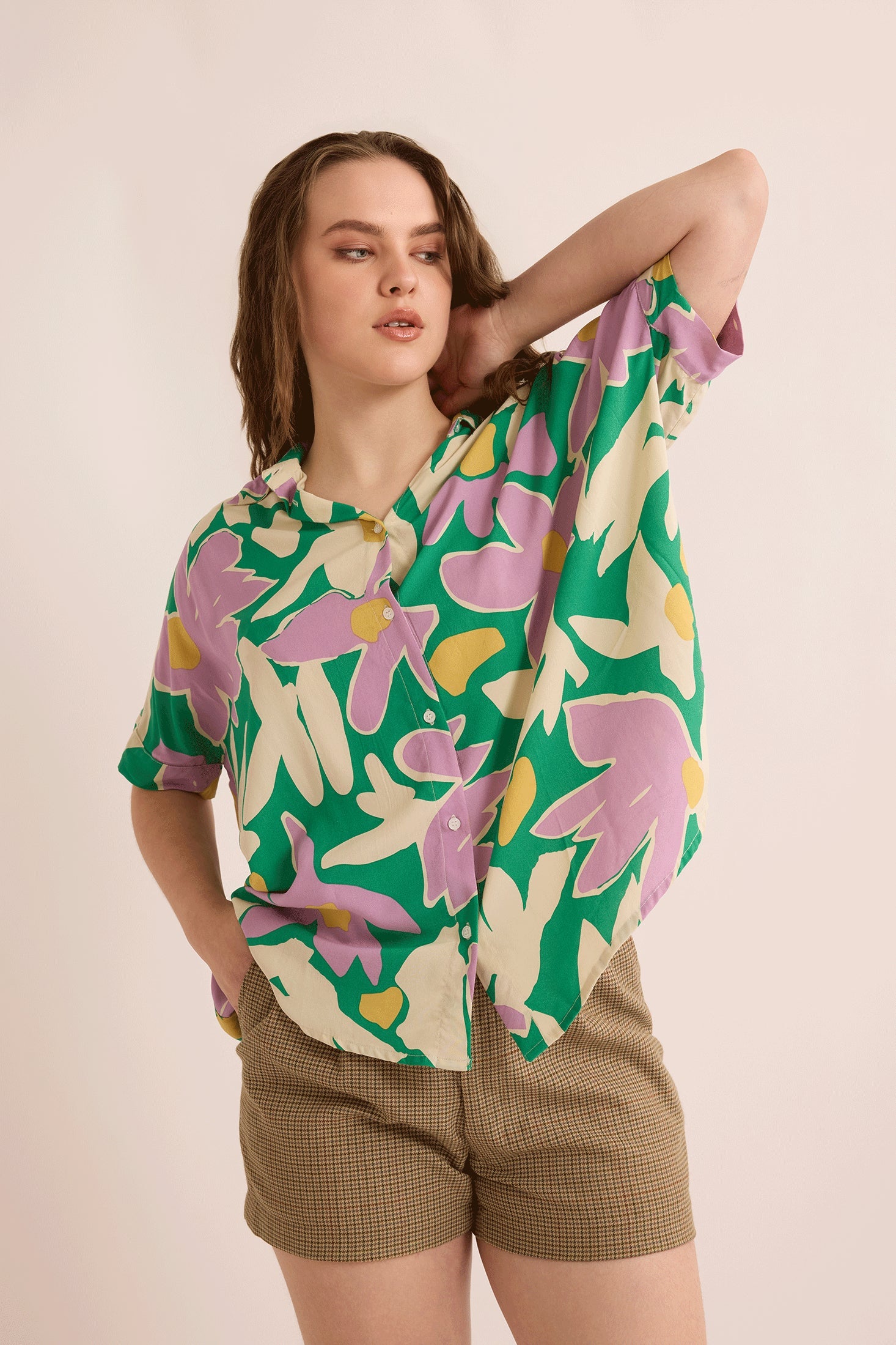 Elizabeth Floral Top In Green And Purple - Myra USA
