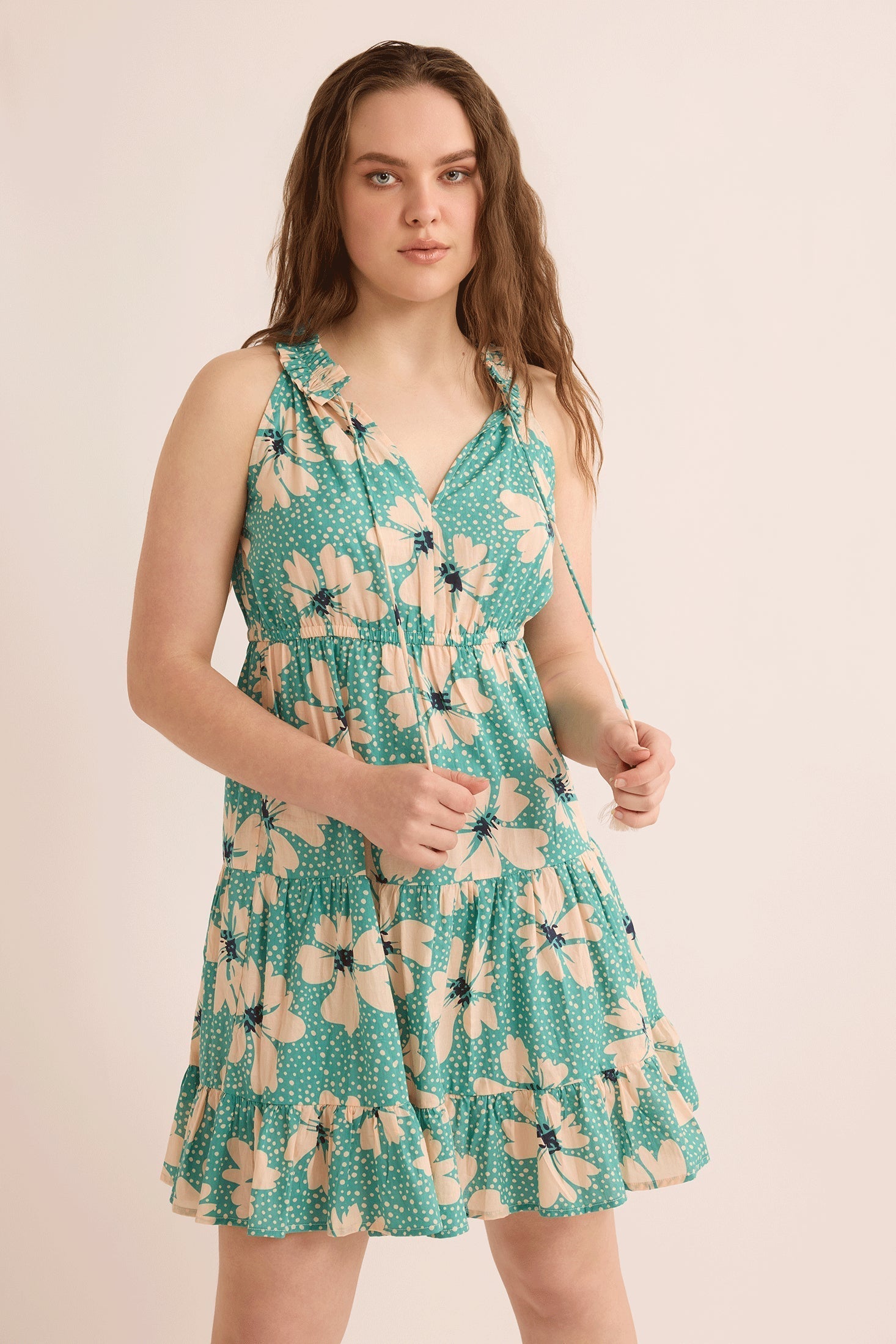 Fiona's Floral A-Line Dress In Turquoise - Myra USA