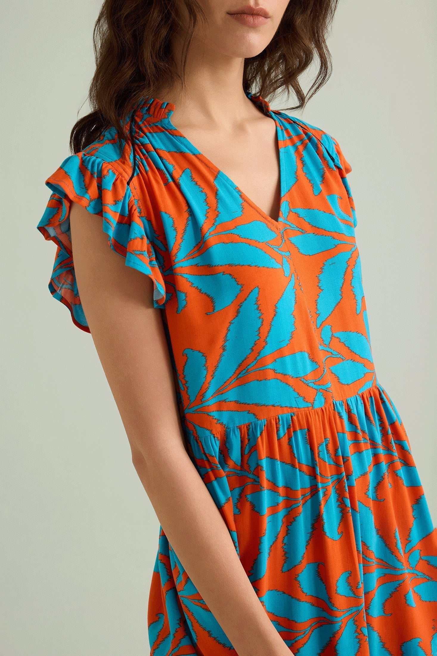 Bold & Beautiful Empire Waist Dress In Orange And Blue - Myra USA