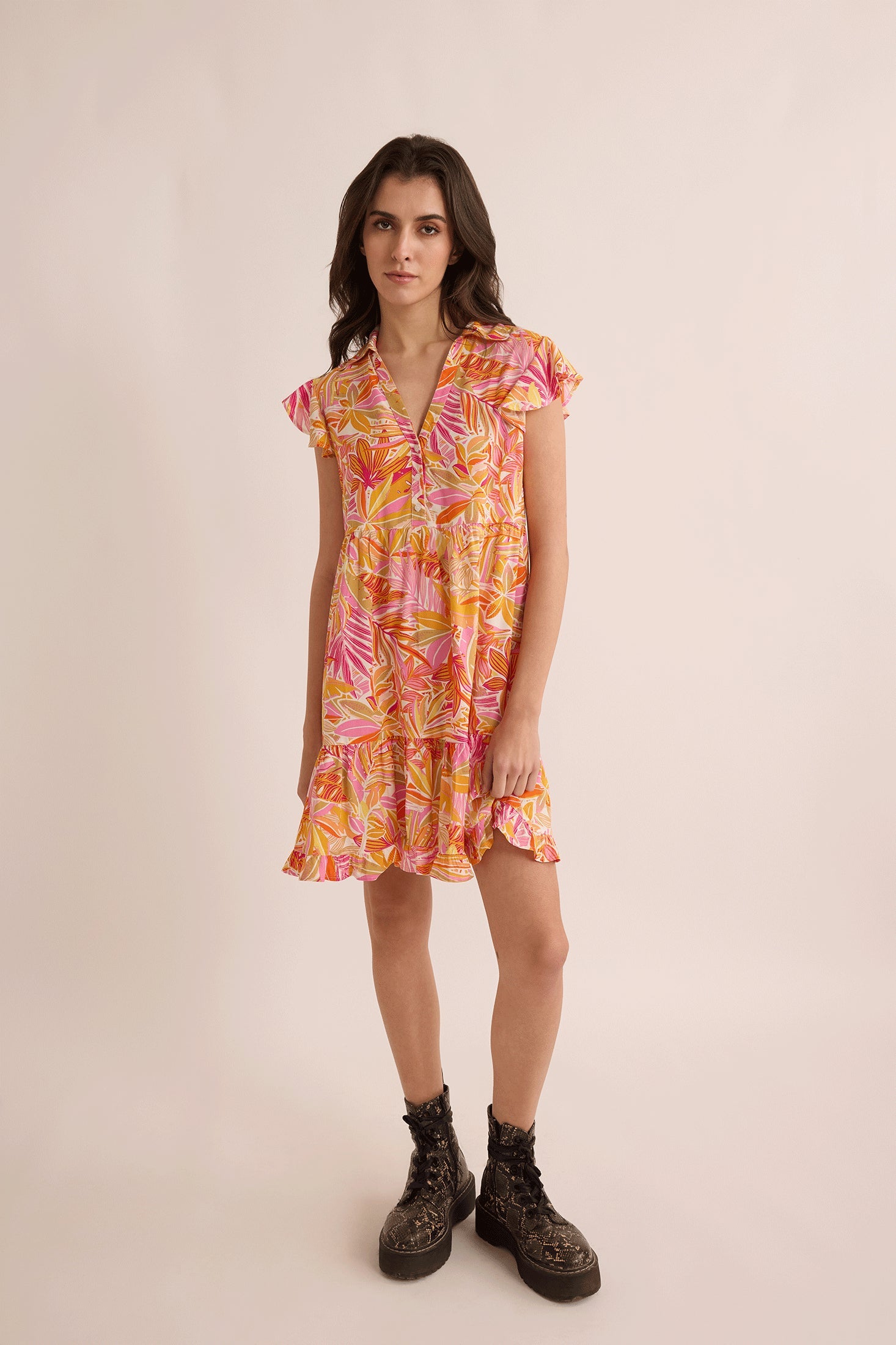 Mia Tropicales Shirt Dress In Orange - Myra USA