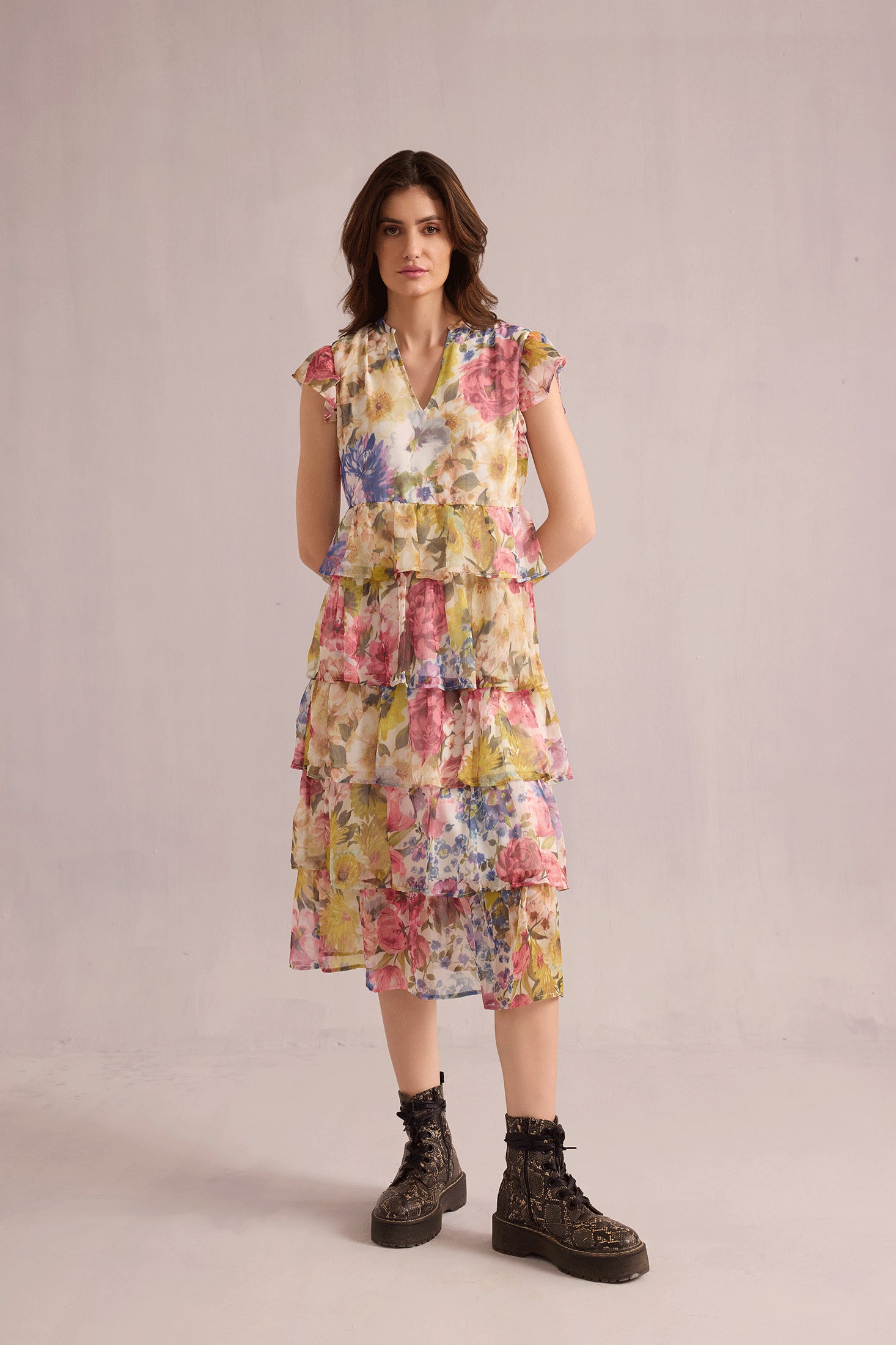 Rachel Floral Peplum-Style Dress In Multi Color - Myra USA