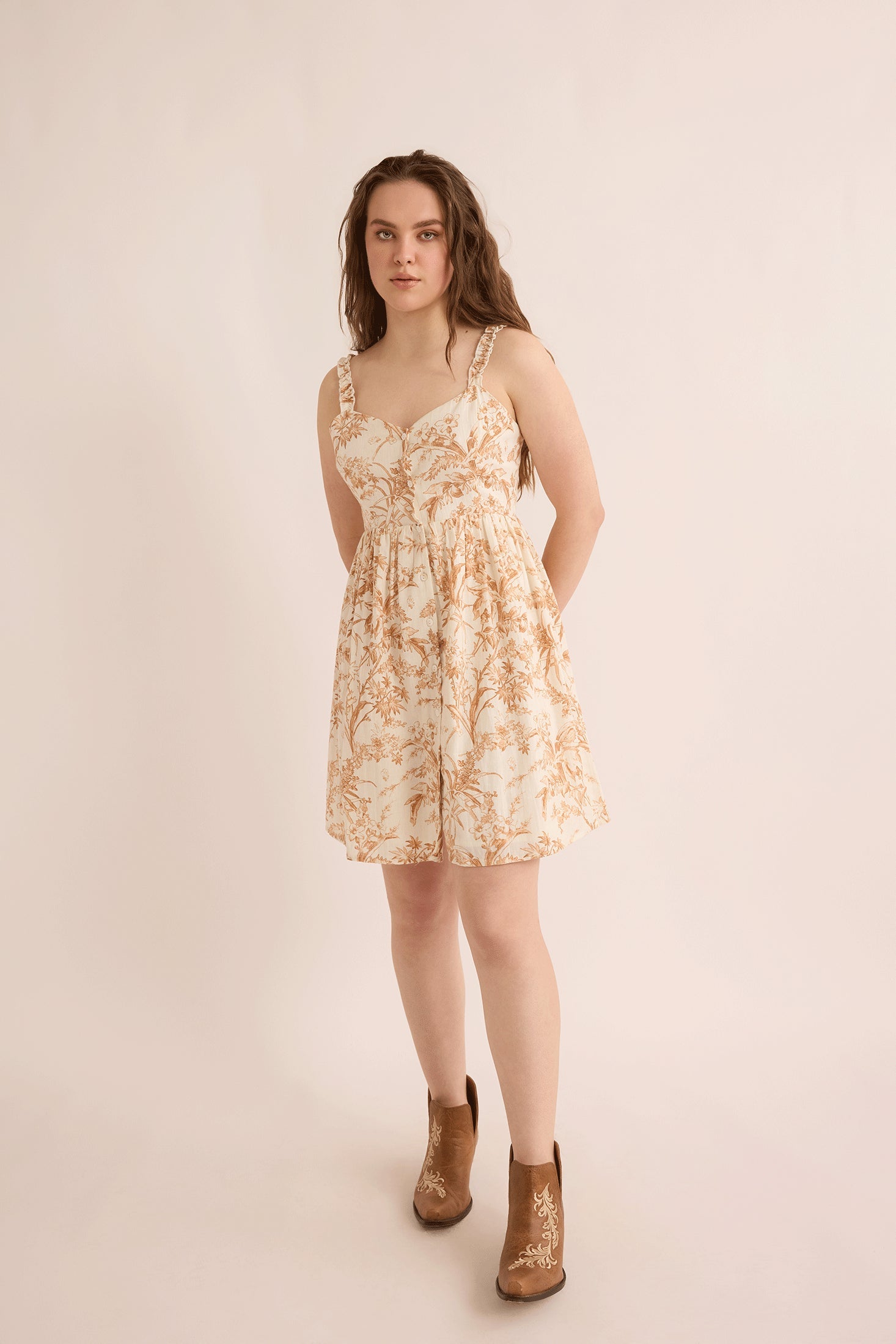 Brooke's Love Empire Waist Dress In Off White and Brown - Myra USA