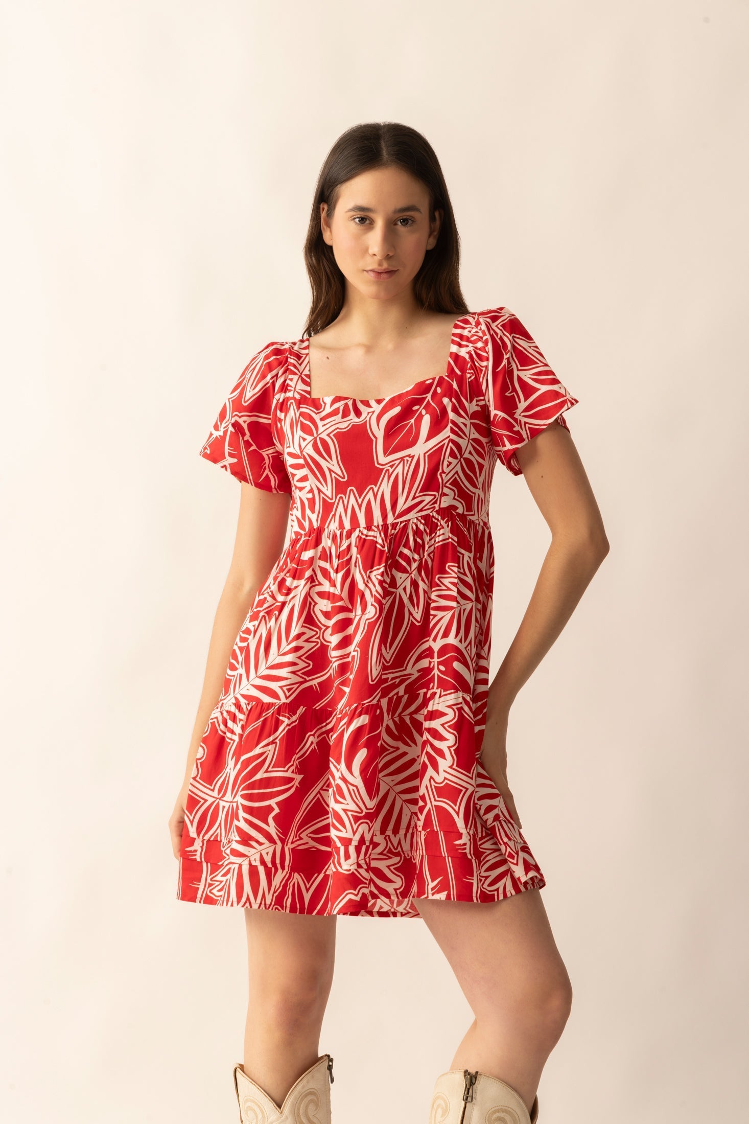 Lily's Cove Empire Waist Dress In Red - Myra USA