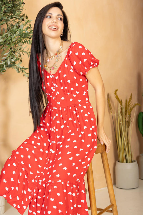 Heart of My Heart A-Line Dress In Red - Myra USA