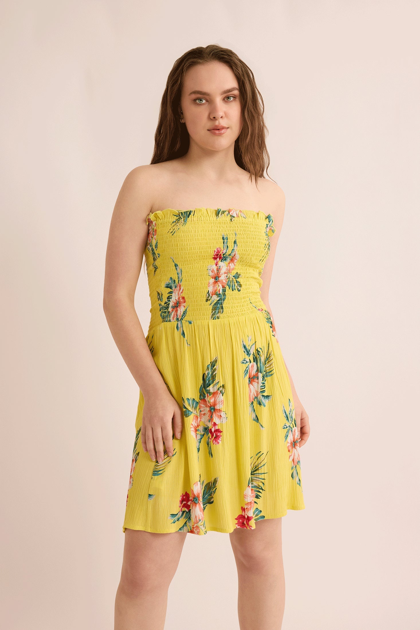 Grace's Morning Strapless Dress In Yellow - Myra USA
