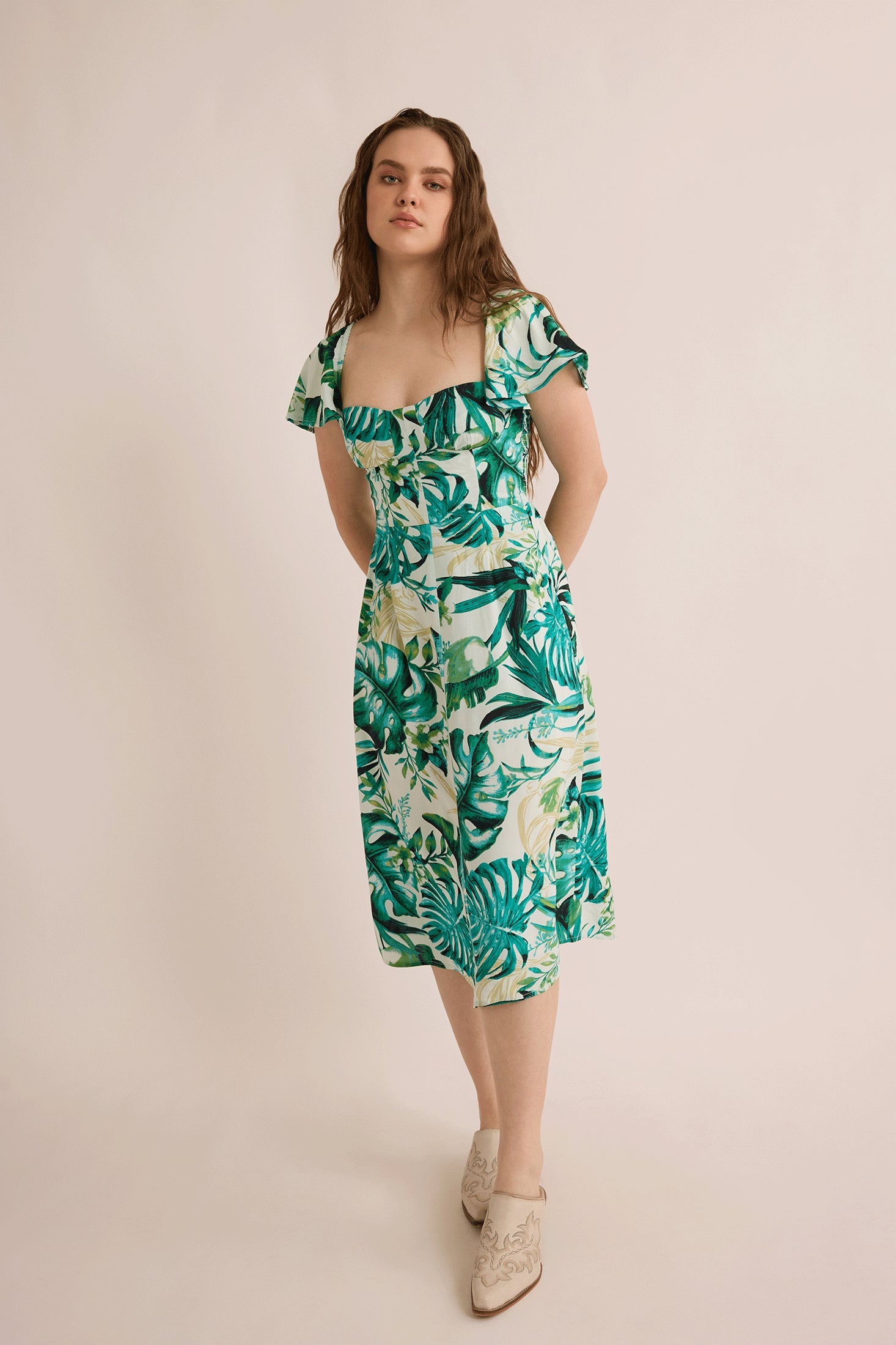 Andrea's Adventure Empire Waist Dress In Turquoise - Myra USA