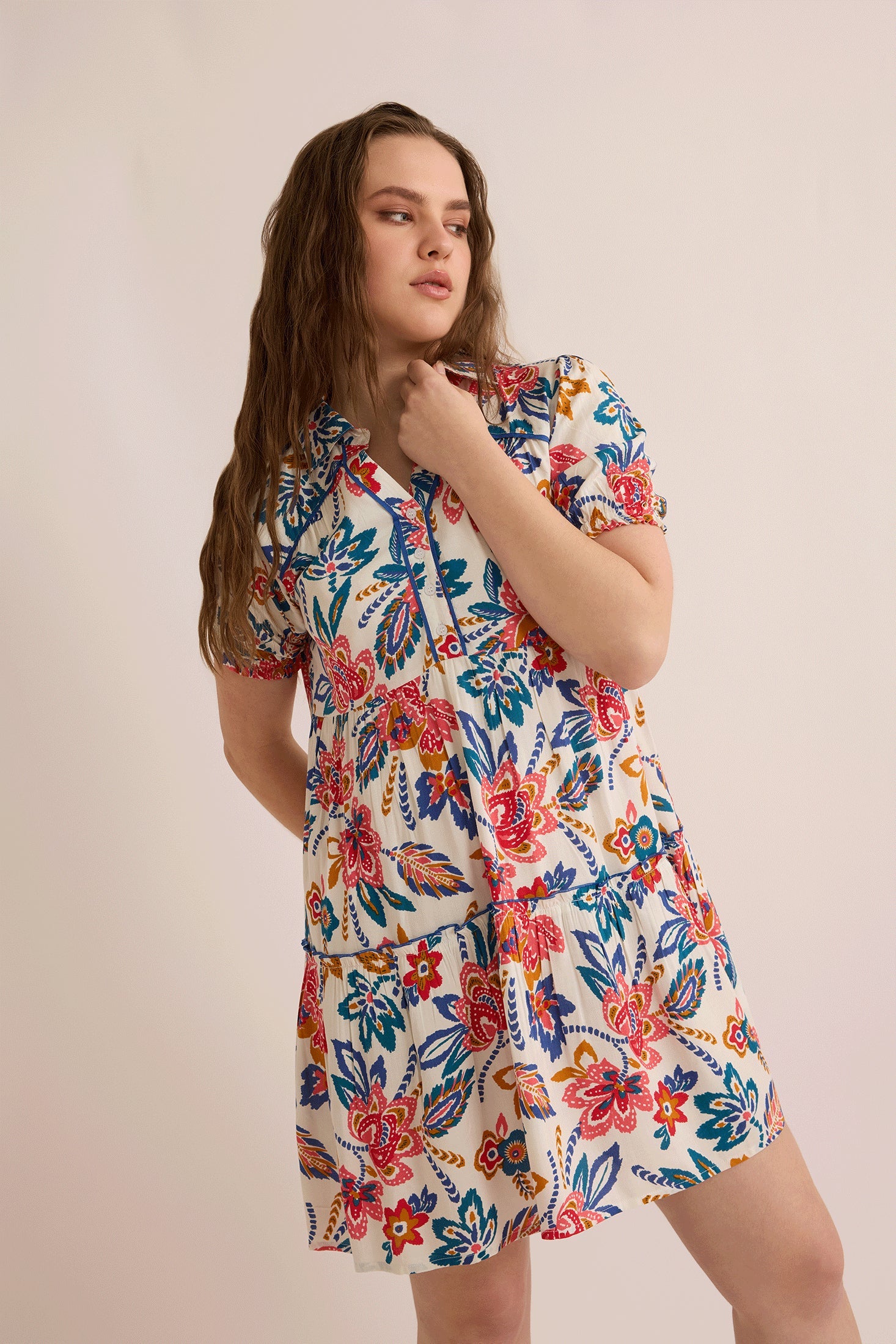 Alexa Floral Shirt Dress In Multicolor - Myra USA