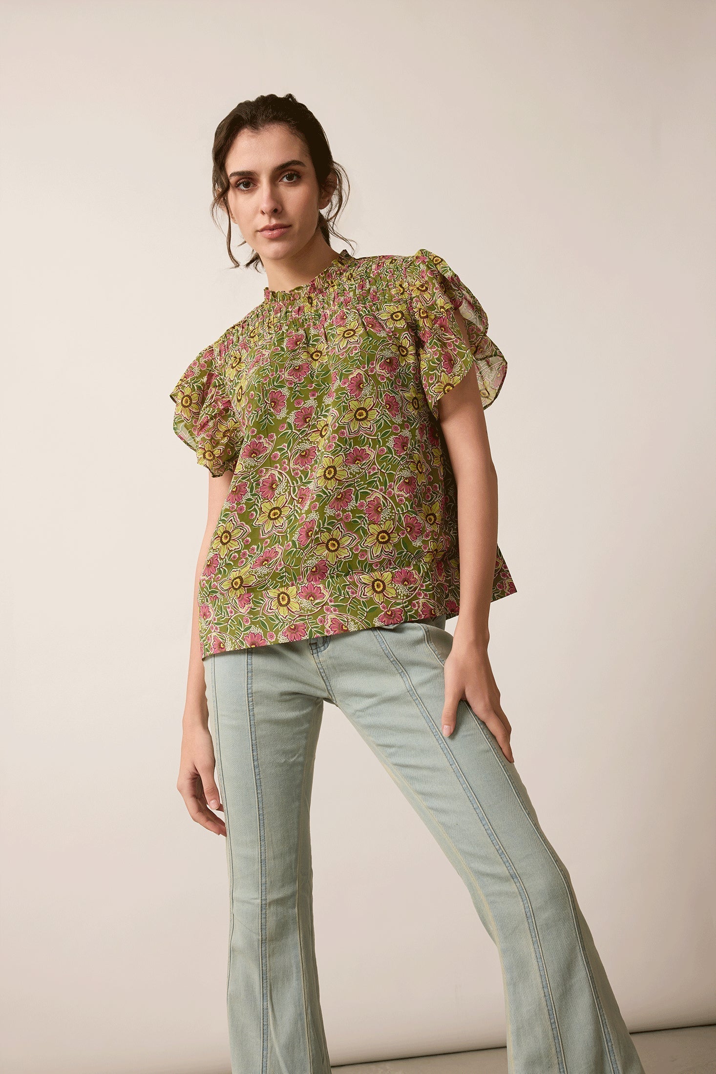 Jenna Floral Print Top In Multicolor - Myra USA
