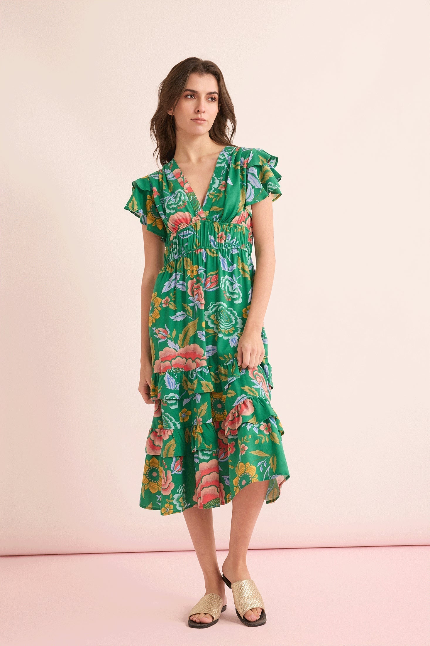 Ariana Empire Dress In Green - Myra USA