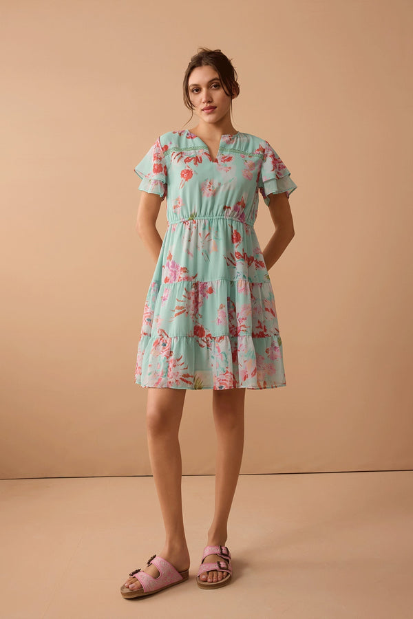 Nevaeh Floral Dress In Teal - Myra USA