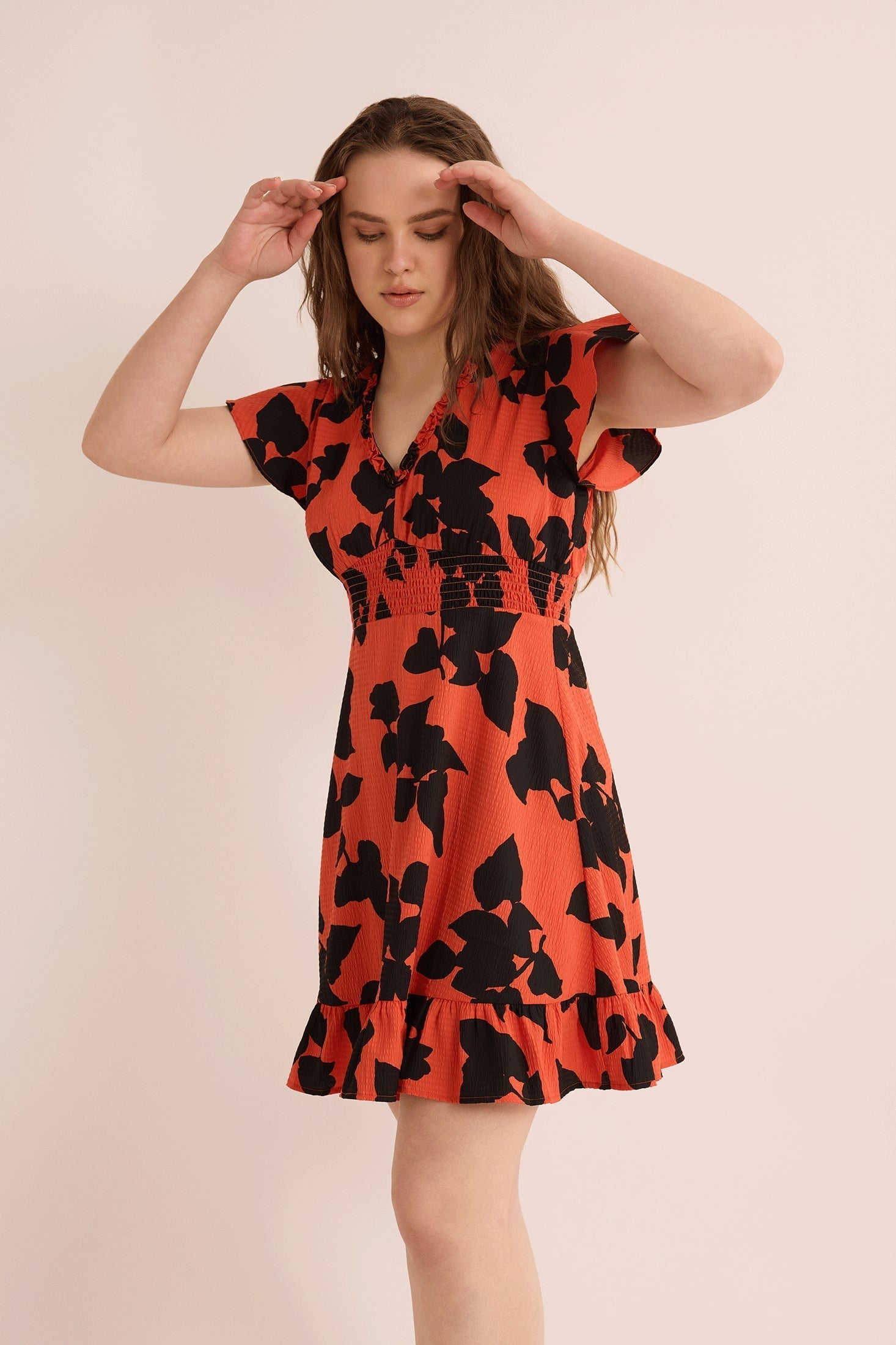 Jungle Serenade Empire Waist Dress In Orange - Myra USA