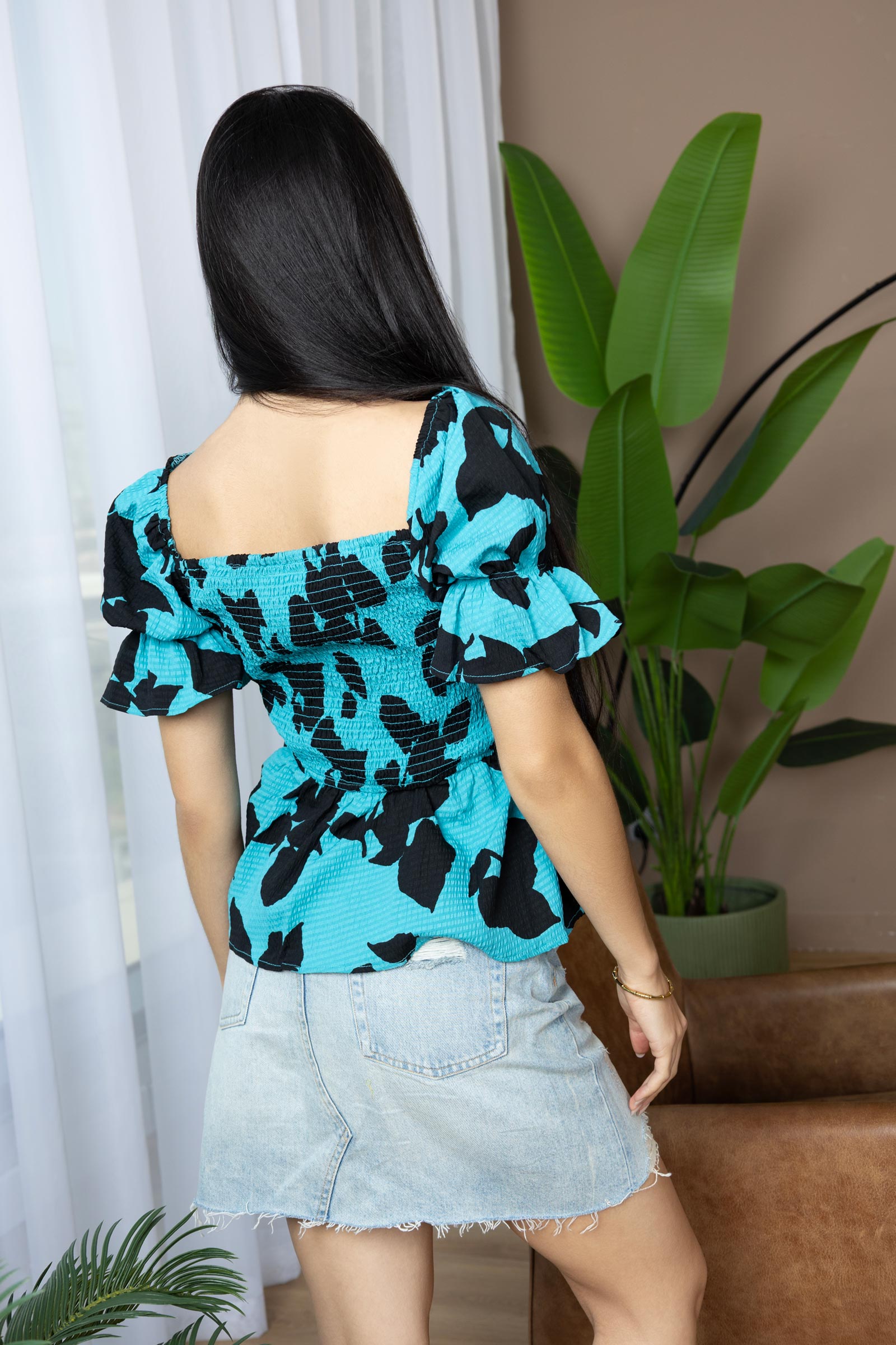 Bailey in Bold Peplum Top In Blue And Black - Myra USA