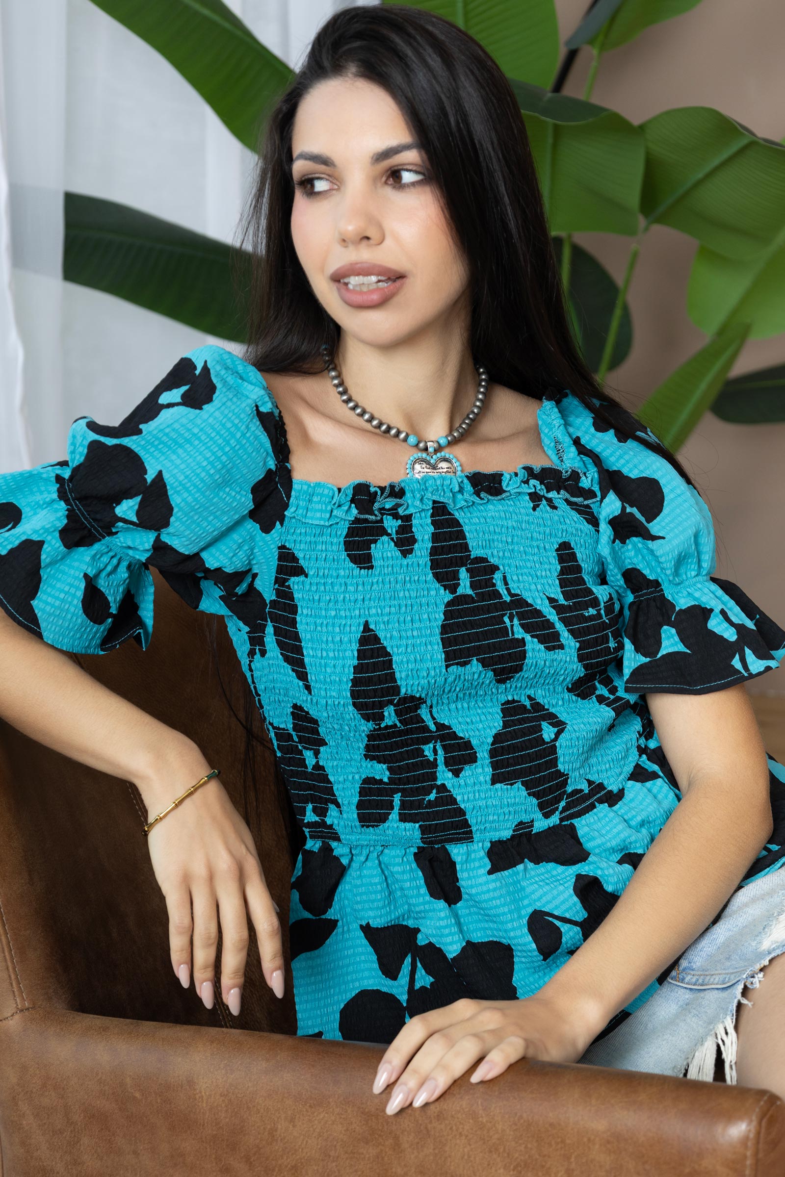 Bailey in Bold Peplum Top In Blue And Black - Myra USA