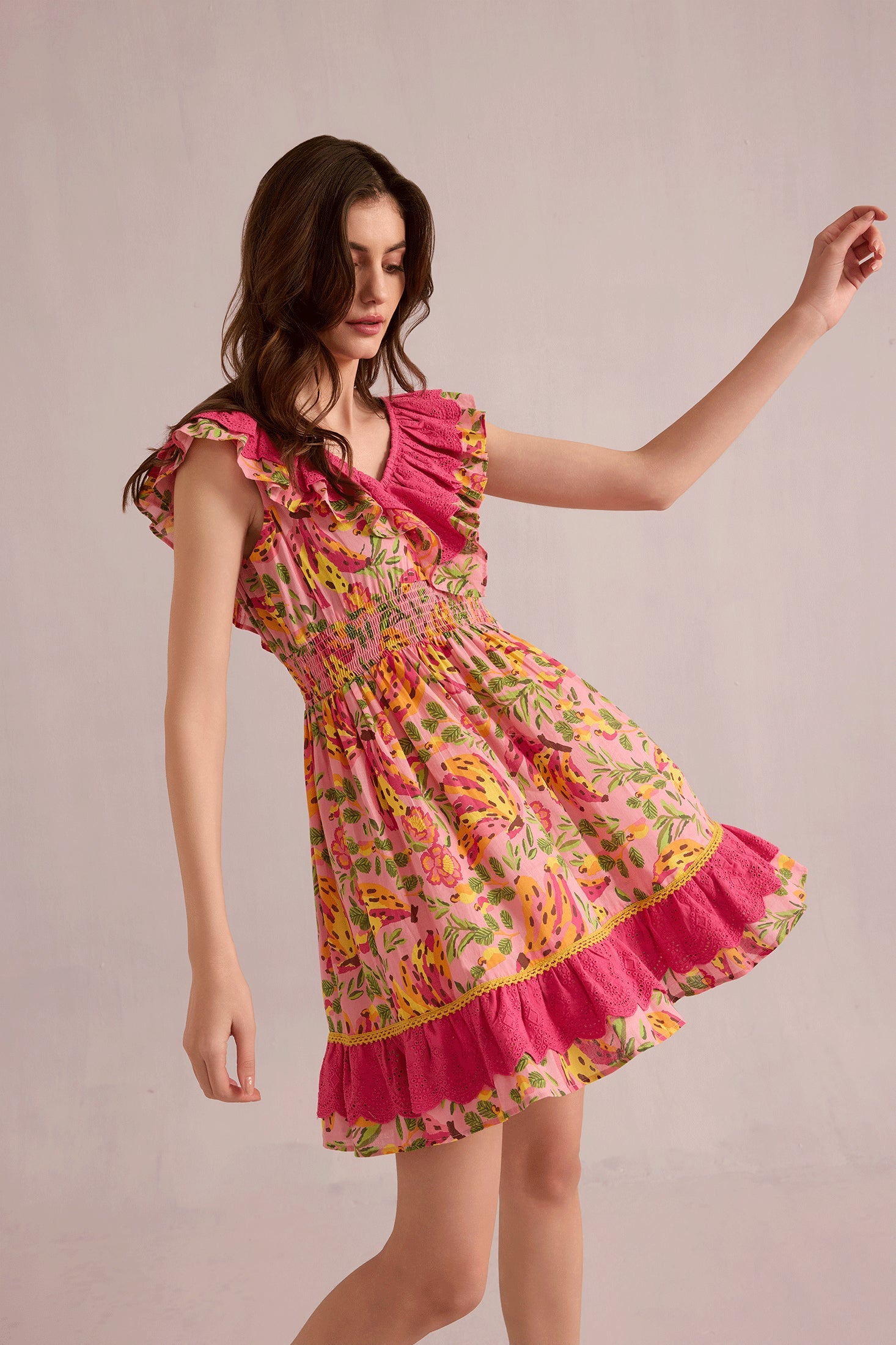 My Lush Oasis Empire Waist Dress In Pink And Peach - Myra USA