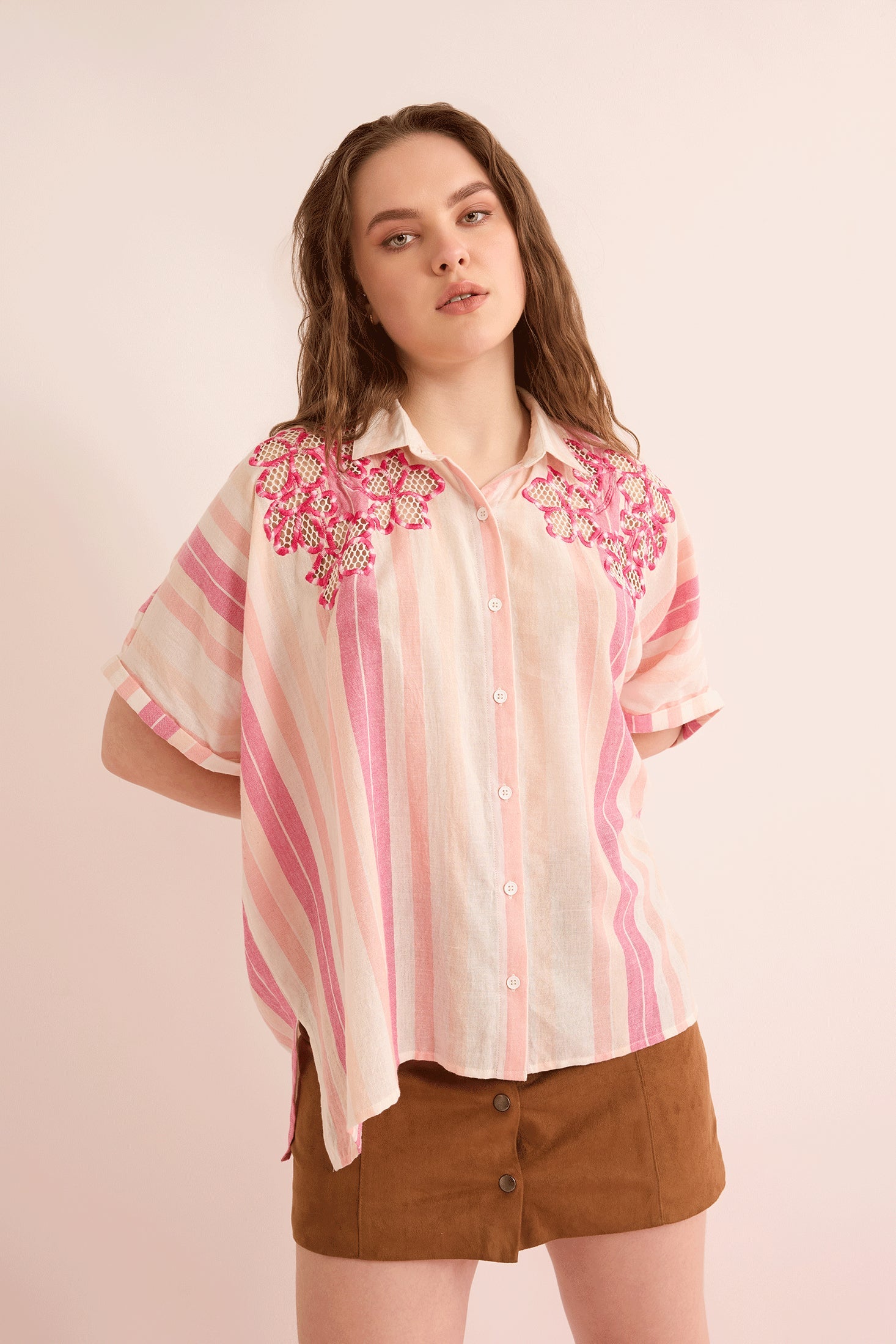 Paloma Embroidered Top In Light Pink - Myra USA