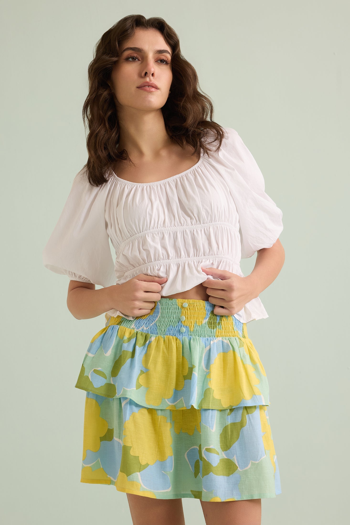 Marissa Floral Skirt In Green And Yellow - Myra USA
