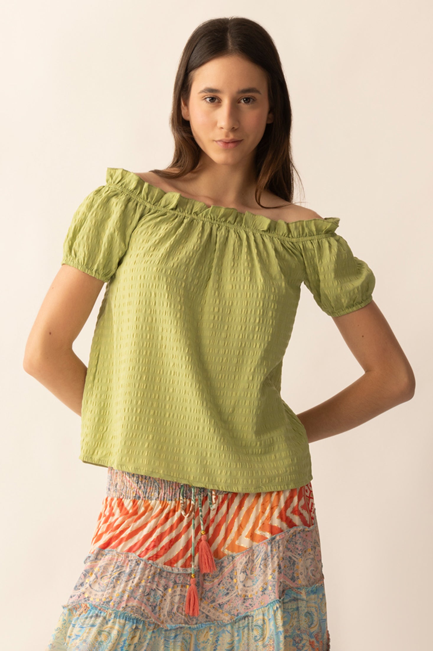 Catherine Drop Shoulder Top In Green - Myra USA