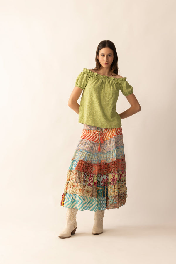 Cassandra Patchwork Skirts In Multicolor - Myra USA