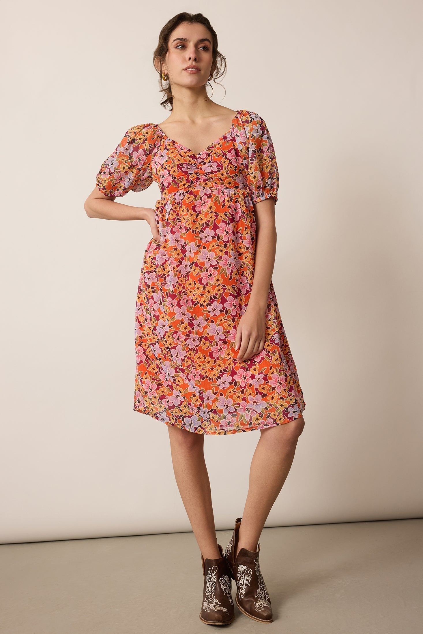 Peony Passion A-Line Dress In Orange - Myra USA