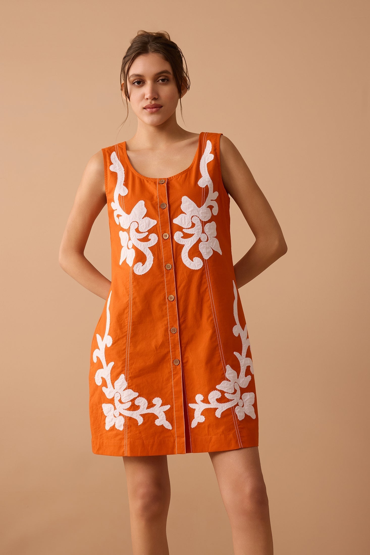 Gracie Embroidered Dress In Orange Medium