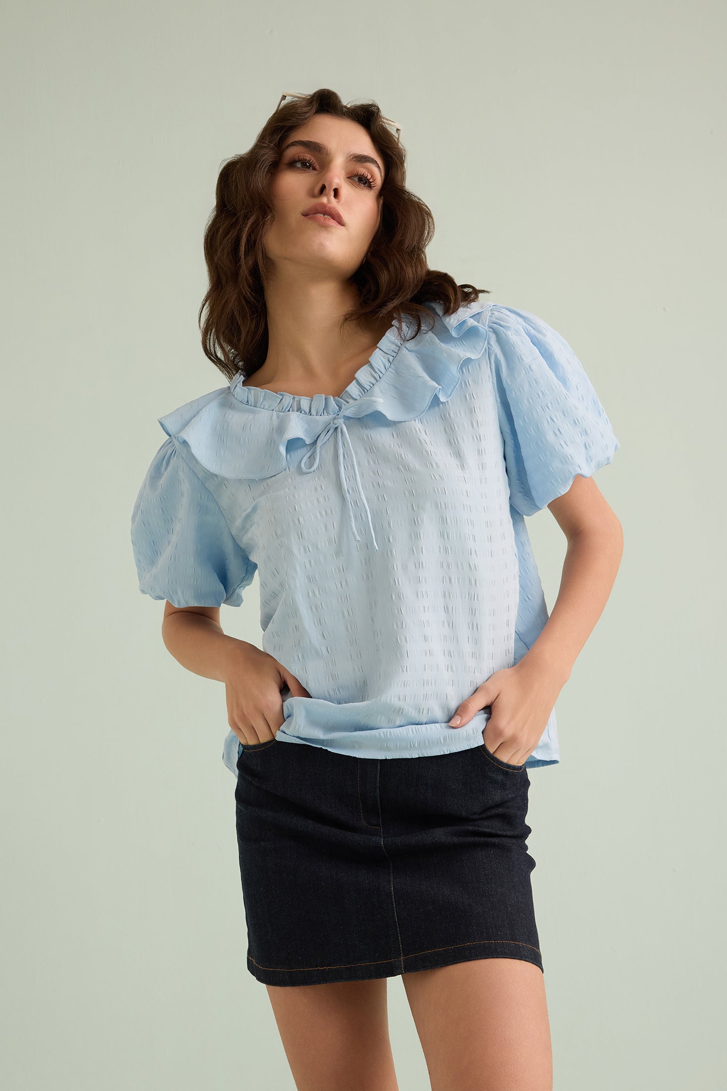 Layla Golden Top In Blue - Myra USA