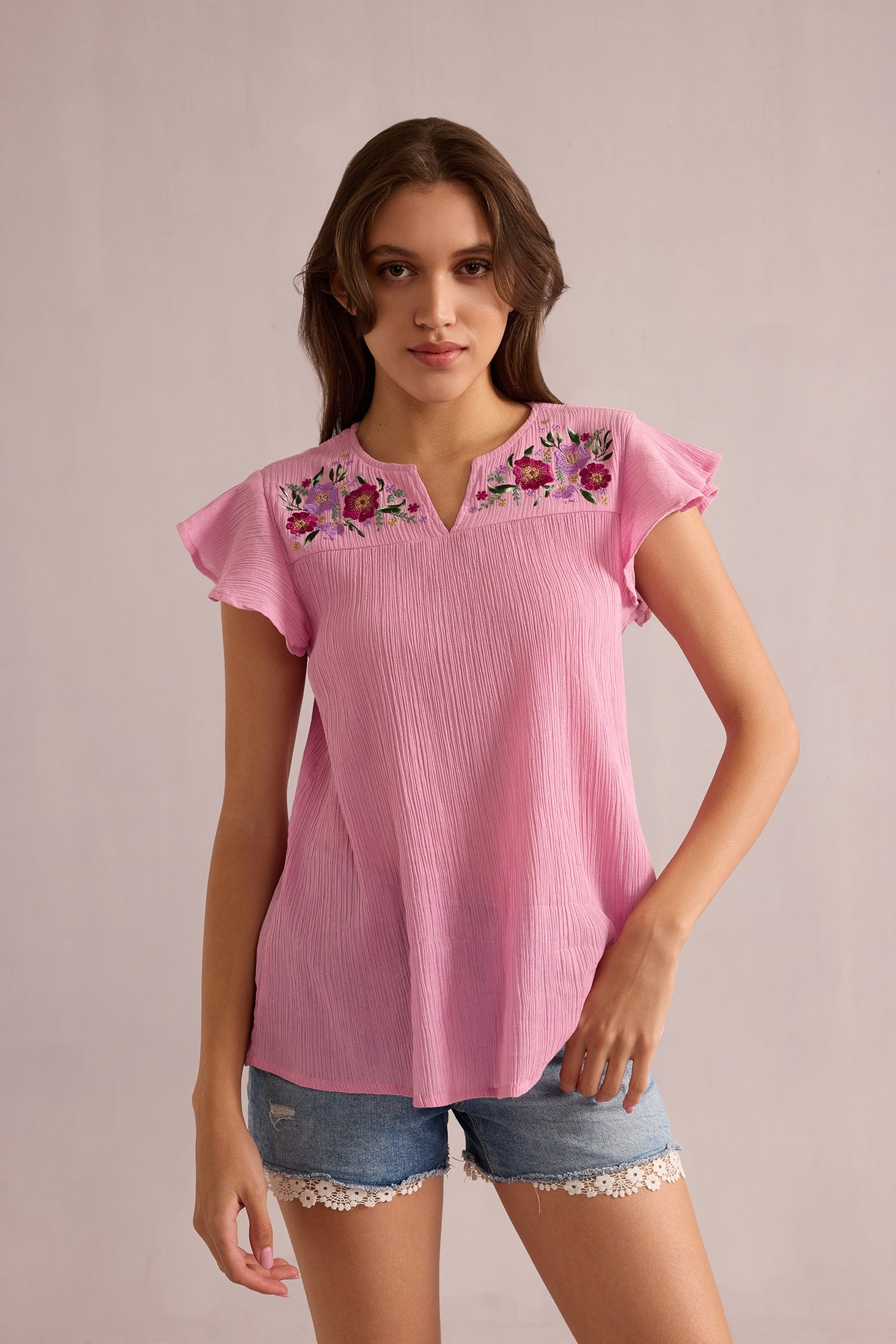 Calanthe Embroidered Top In Pink - Myra USA