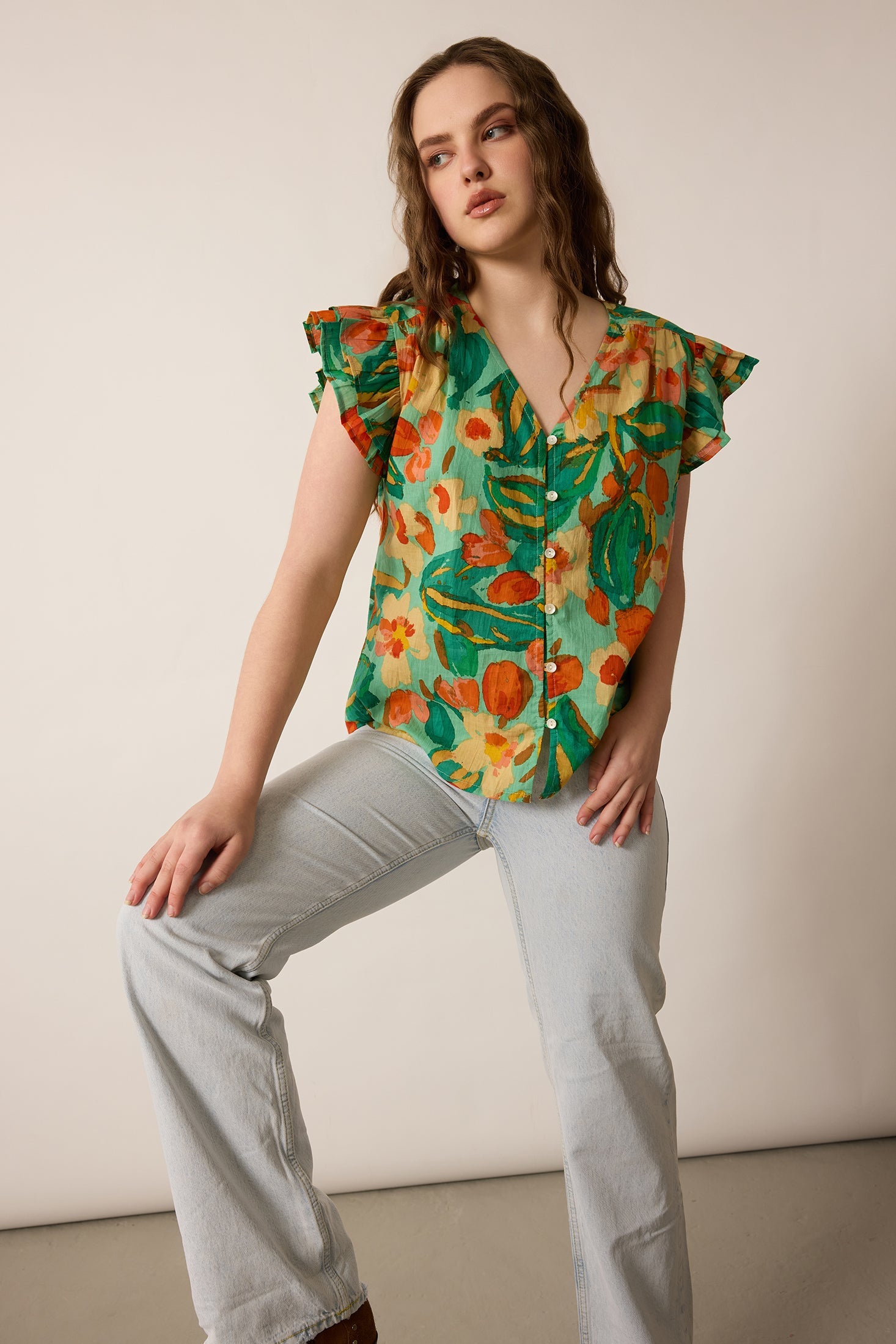 Leilani Floral Pattern Top In Green - Myra USA