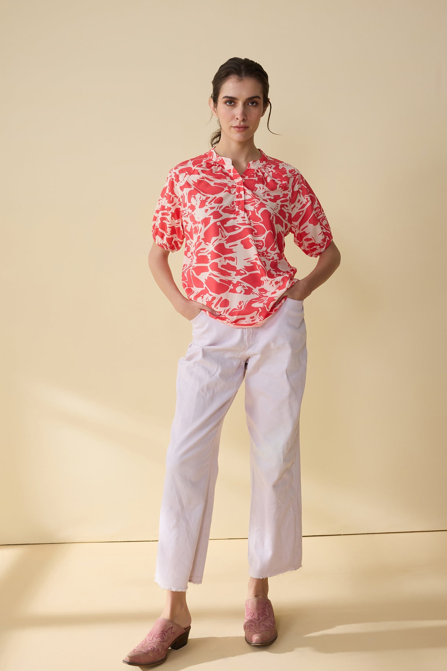 Marguerite's Marvel Pattern Top In Red - Myra USA