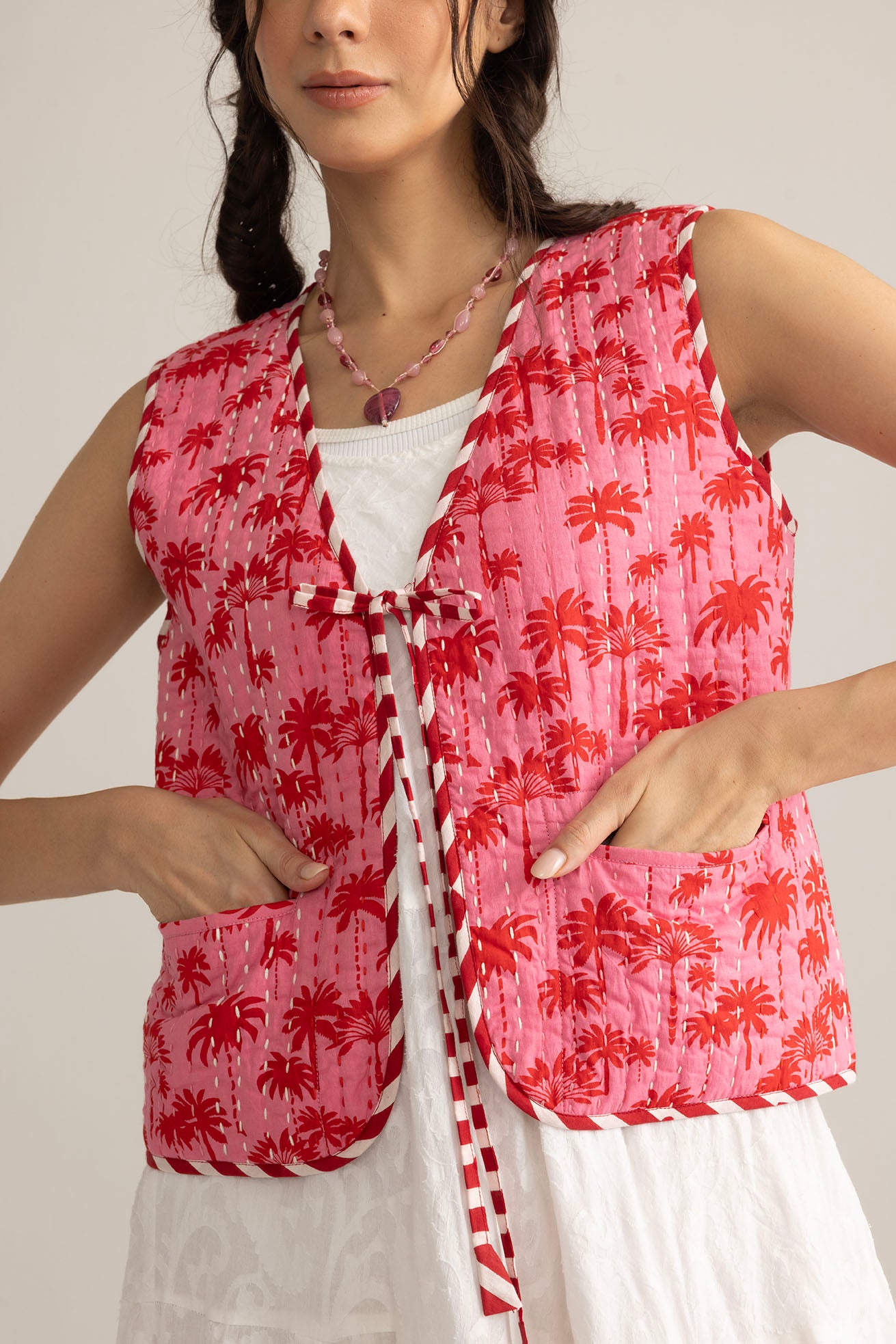 Bohera Sunset Palms Cotton Jacket in Blush Pink