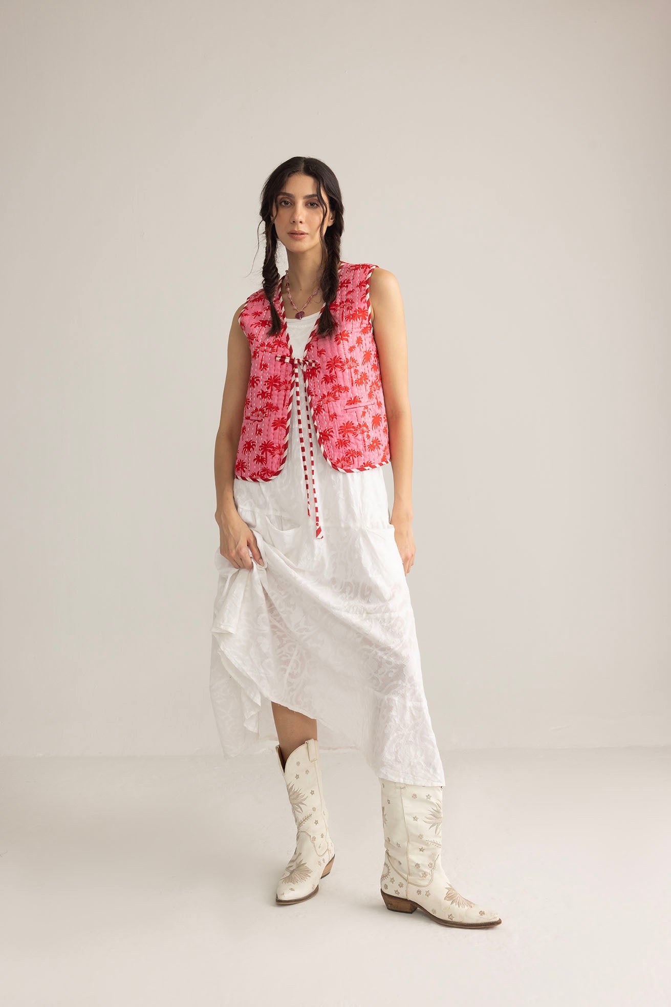 Bohera Sunset Palms Cotton Jacket in Blush Pink