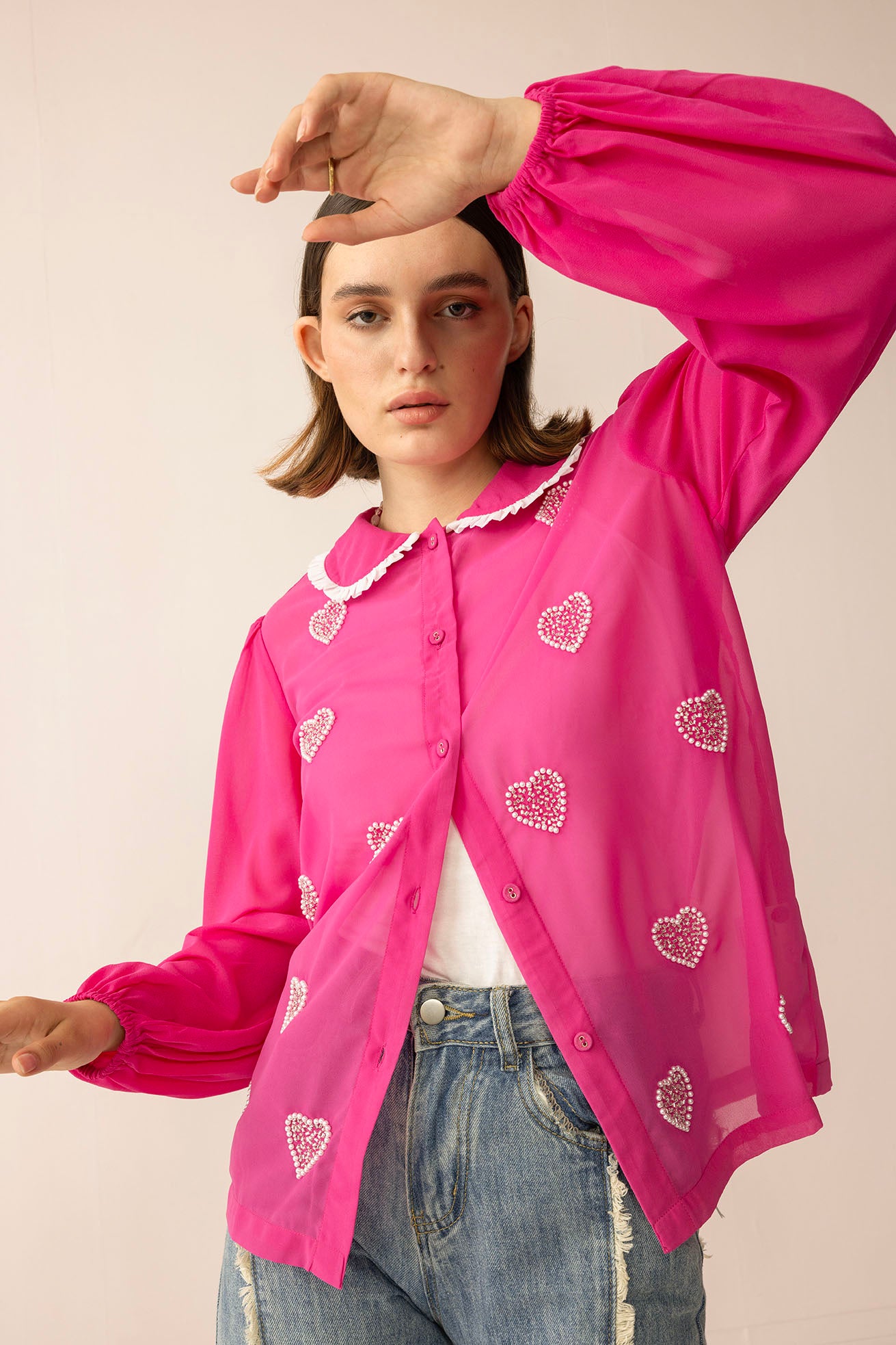 Lovestone County Beaded Shirt in Wild Pink - Myra USA